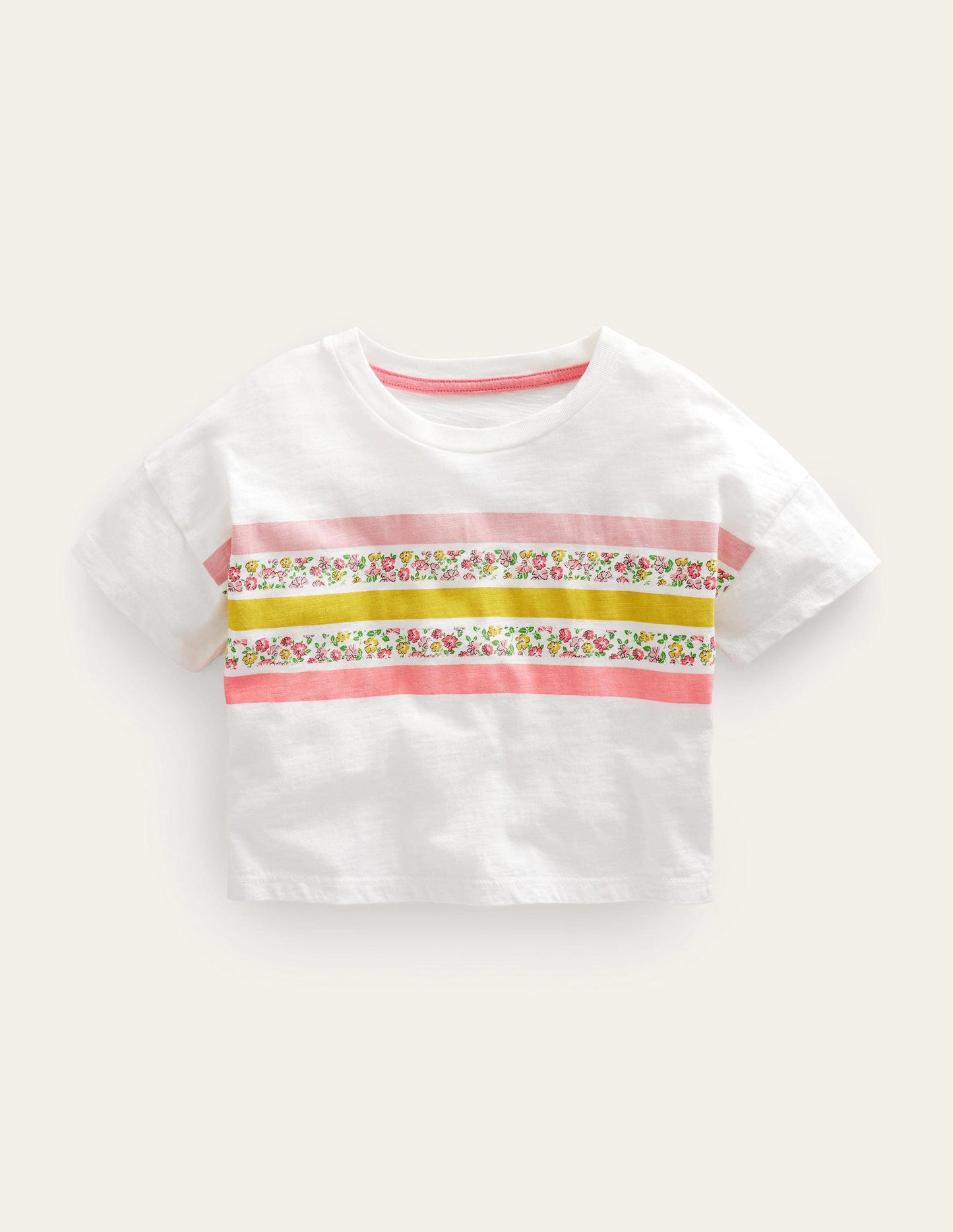 Lockeres T-Shirt-Naturweiß, Blumenstreifen