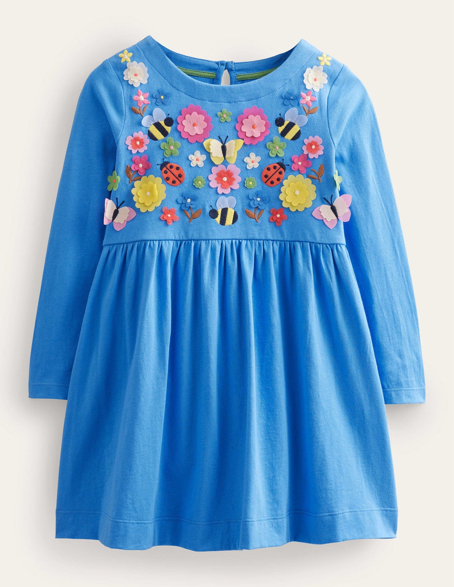 Jerseykleid mit Flatterdetail-Penzance-Blau, Blumenmuster