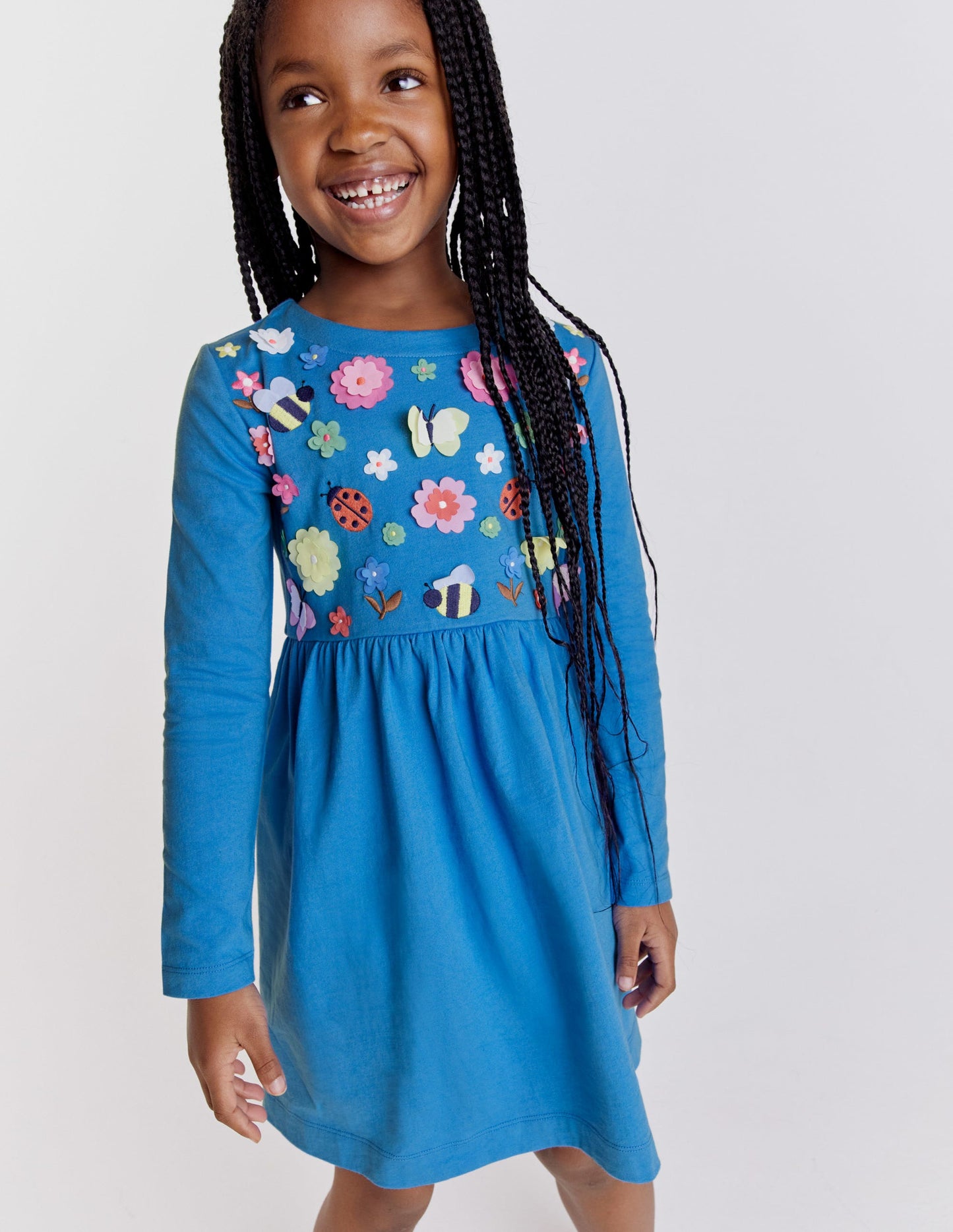Jerseykleid mit Flatterdetail-Penzance-Blau, Blumenmuster