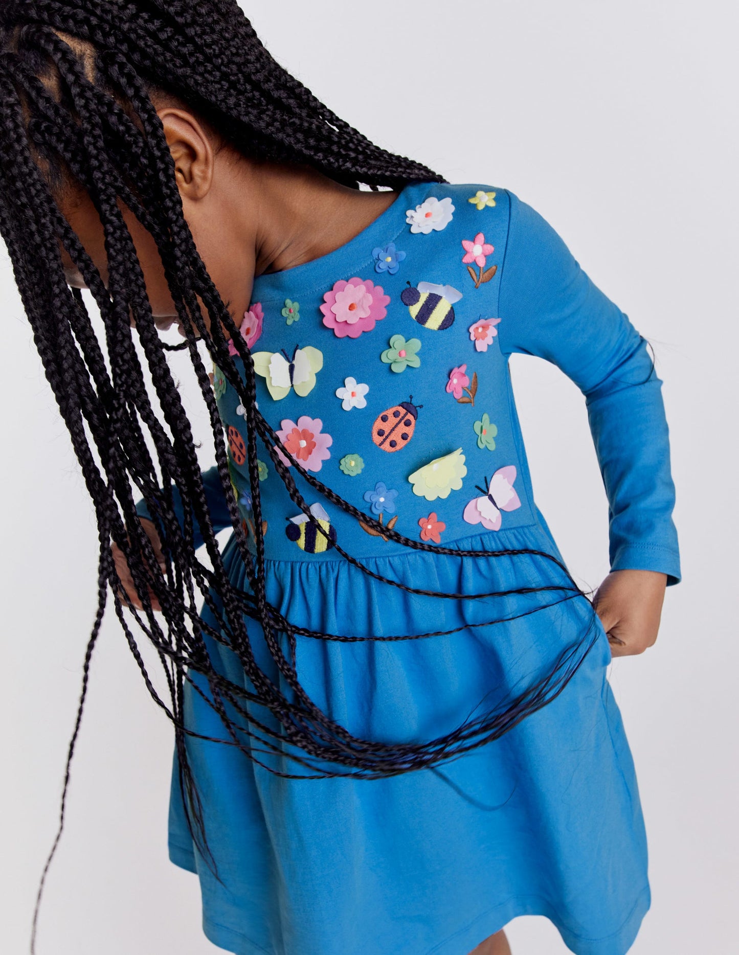 Jerseykleid mit Flatterdetail-Penzance-Blau, Blumenmuster
