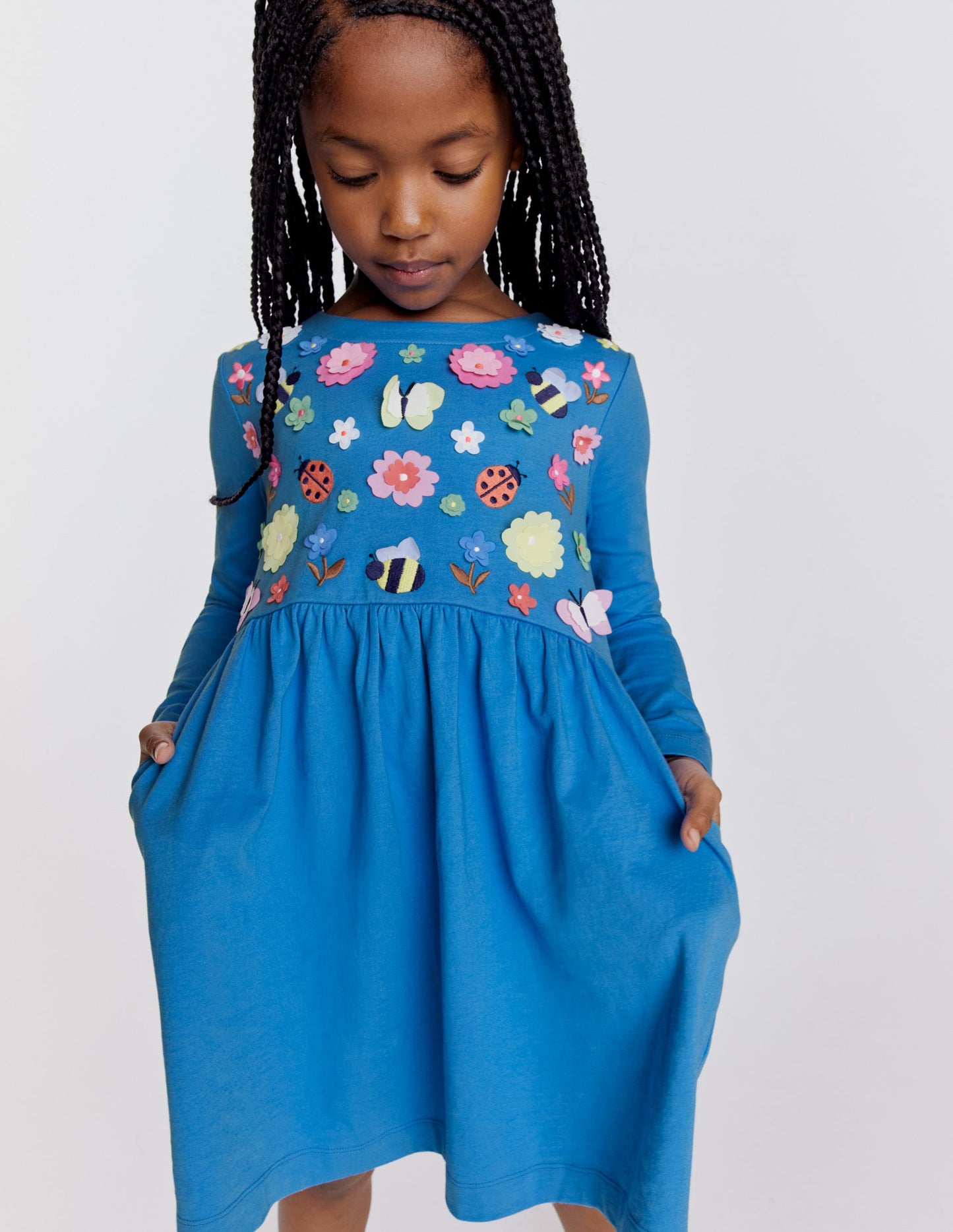 Jerseykleid mit Flatterdetail-Penzance-Blau, Blumenmuster