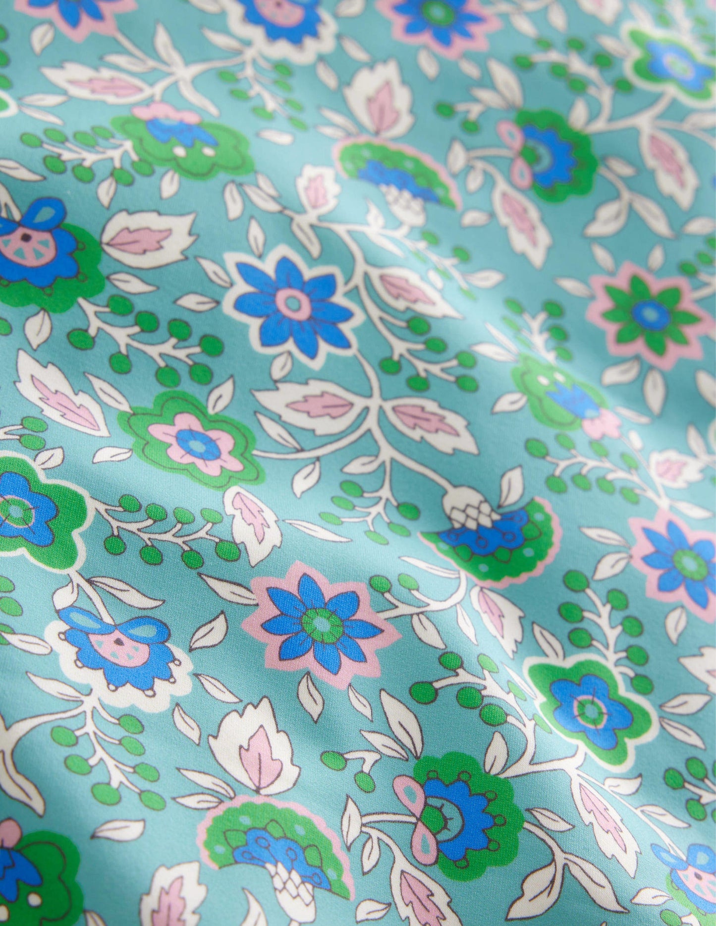 Badeanzug mit Puffärmeln-Wasserblau, Blumenranken