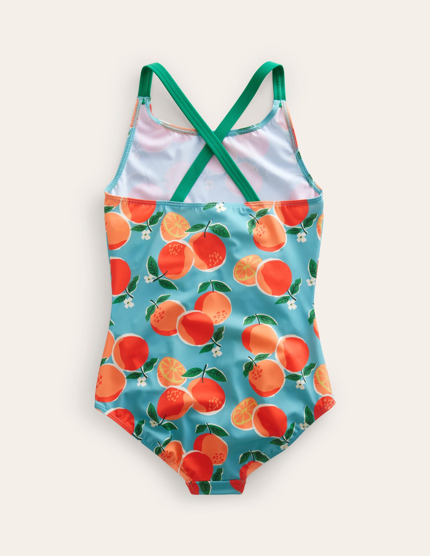 Maillot de bain imprimé croisé dans le dos-Bleu aigue-marine, motif Oranges