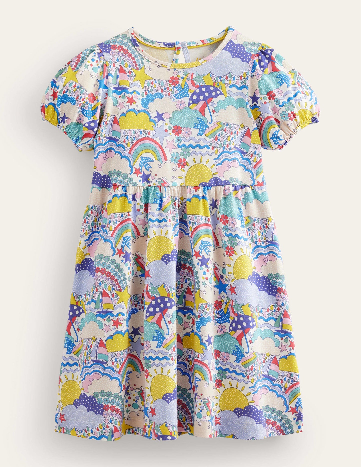 Kleid mit Puffärmeln-Bunt, Wetter