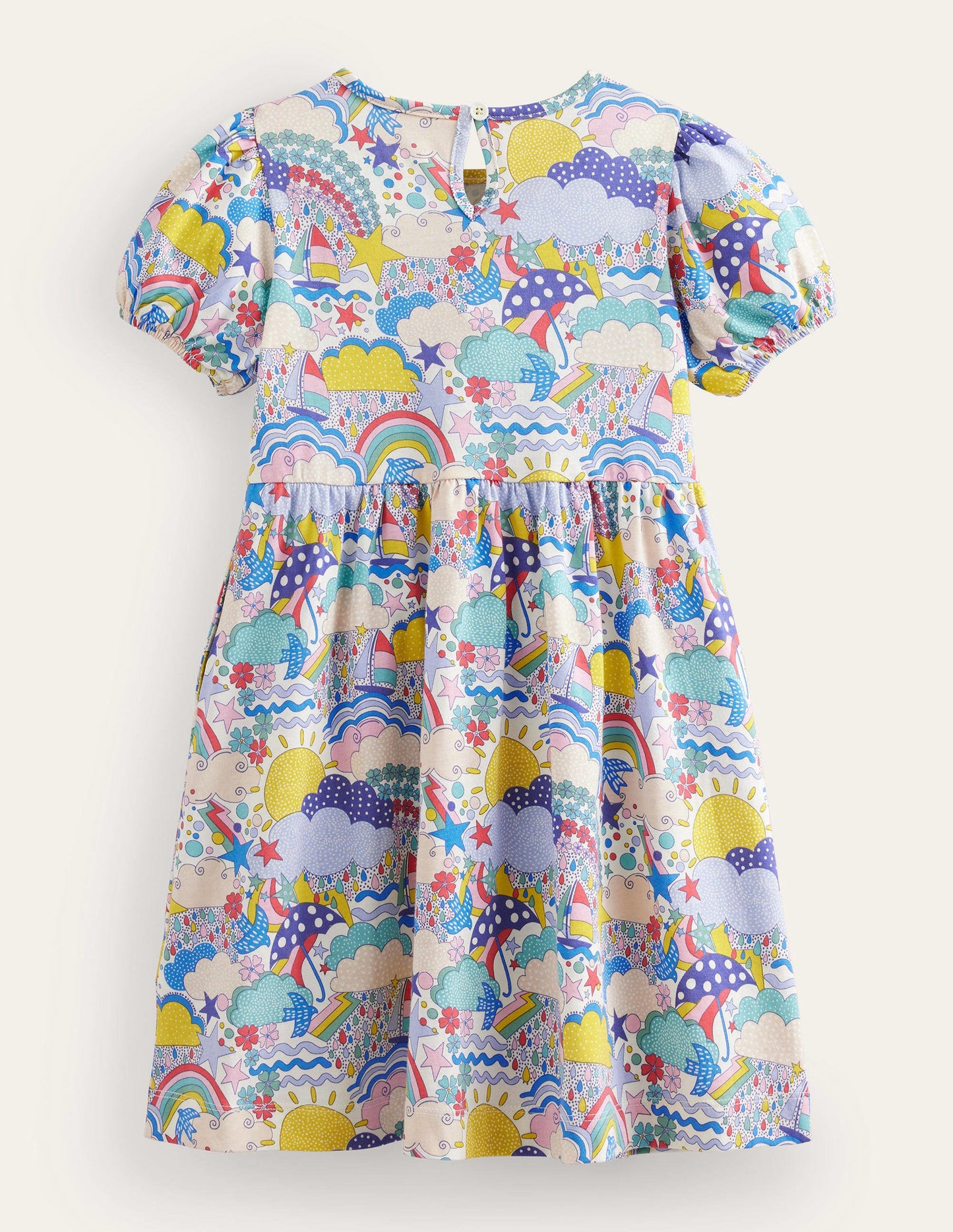 Kleid mit Puffärmeln-Bunt, Wetter