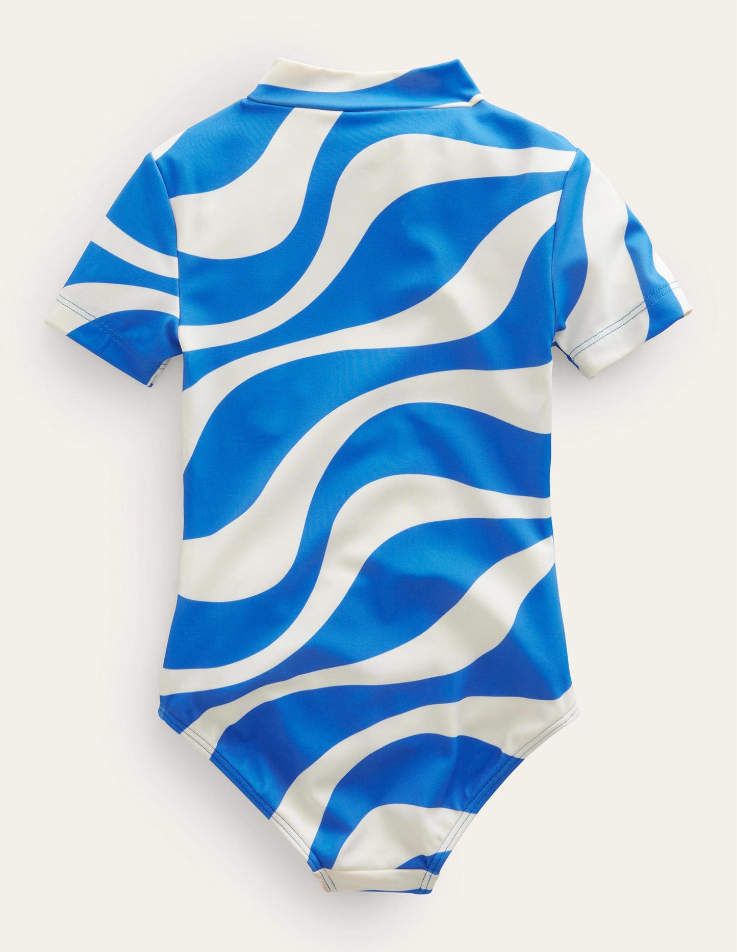 Maillot de bain à manches courtes-Ivoire et vague bleu cabanon
