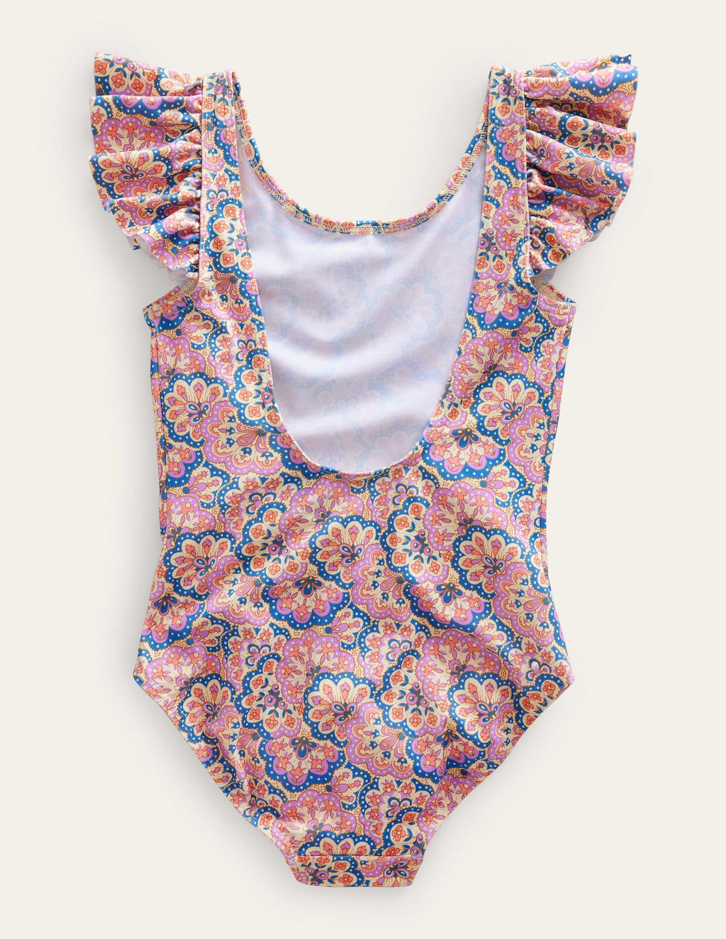 Badeanzug mit Flatterärmeln-Lila/Pfirsichsorbet, Paisleymuster