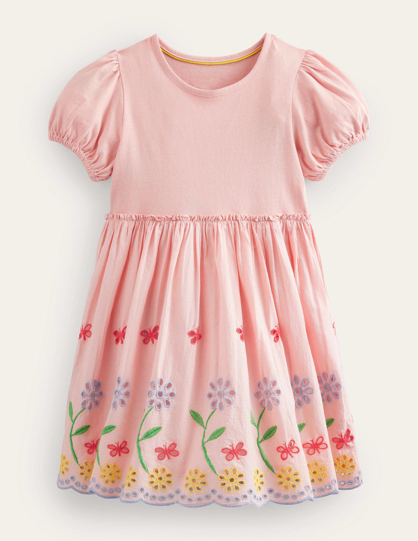 Ausgestelltes Kleid mit Lochstickerei-Blassrosa