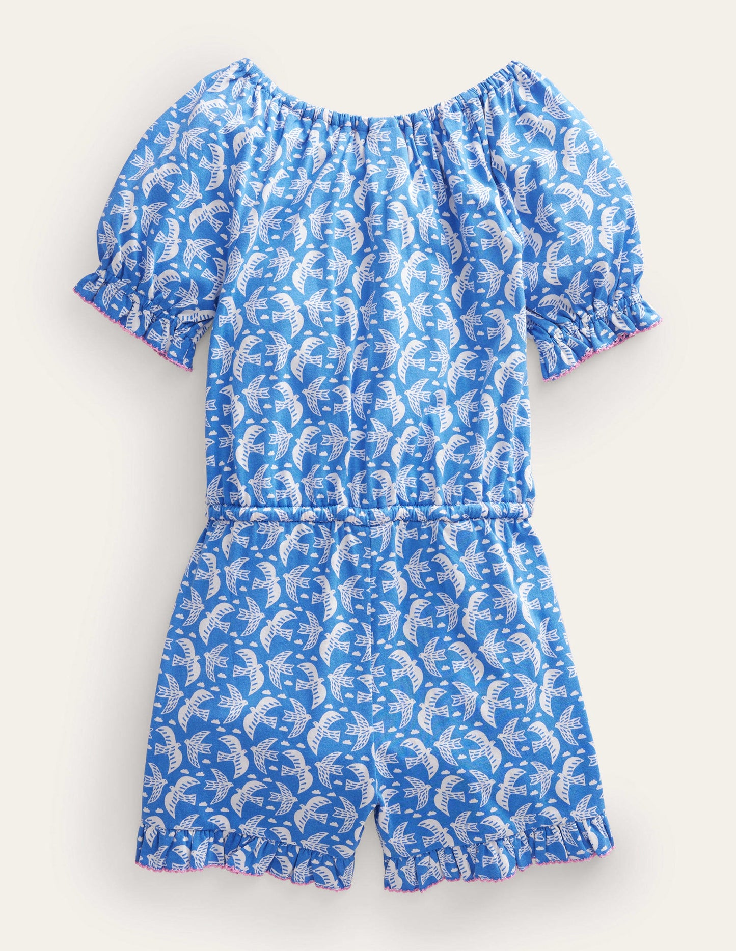 Combishort en jersey imprimé-Oiseaux bleu cabanon