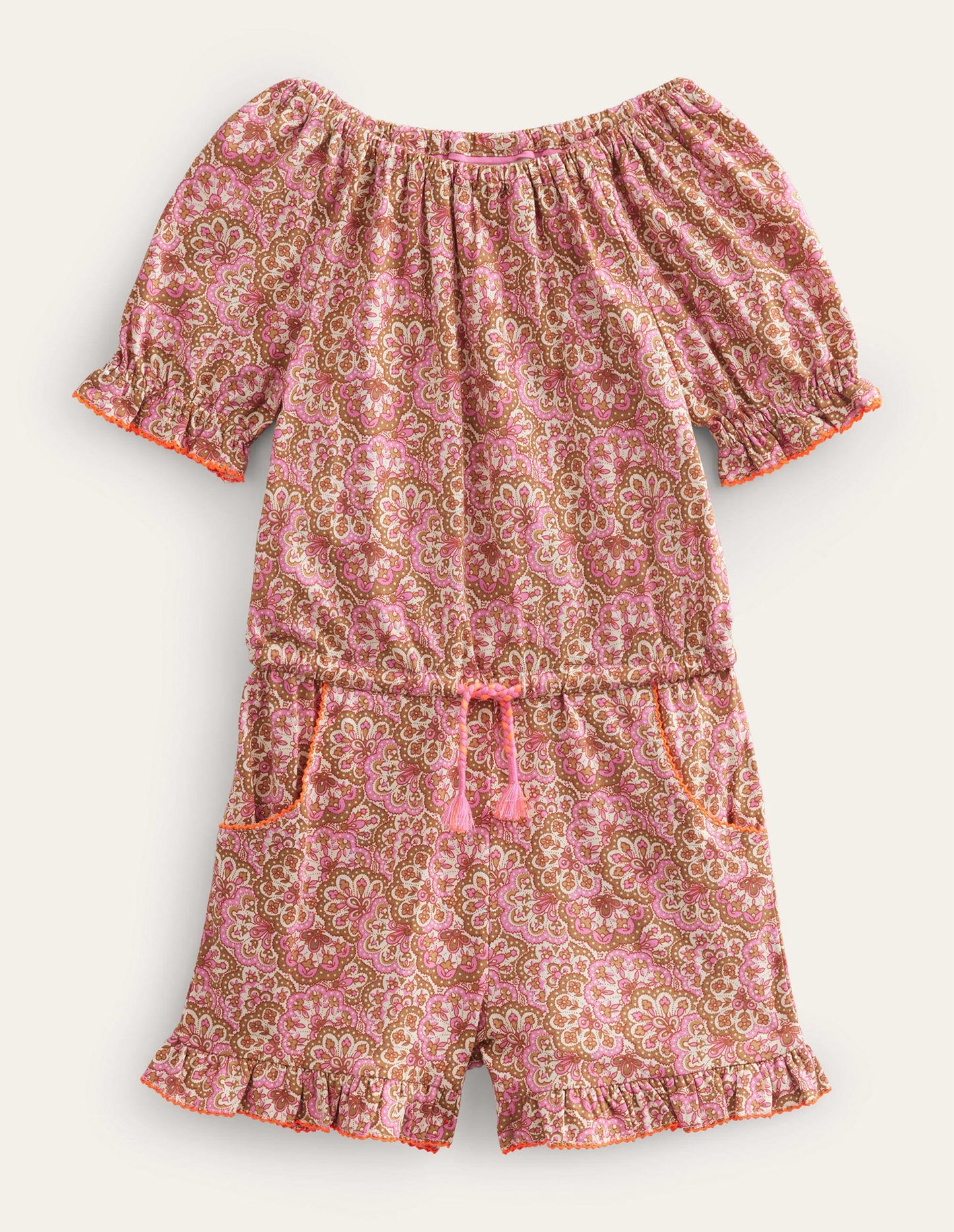 Combishort en jersey imprimé-Motif cachemire bouton de fleur rose