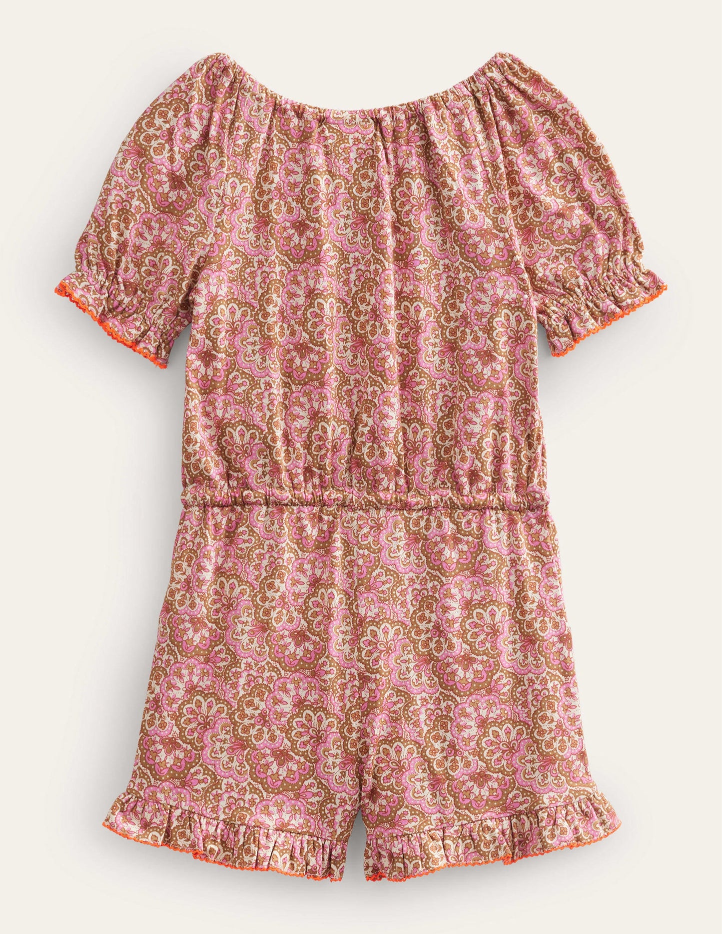 Combishort en jersey imprimé-Motif cachemire bouton de fleur rose