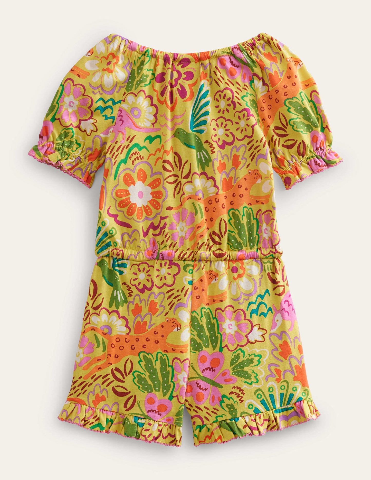Combishort en jersey imprimé-Motif floral jaune groseille à maquereau
