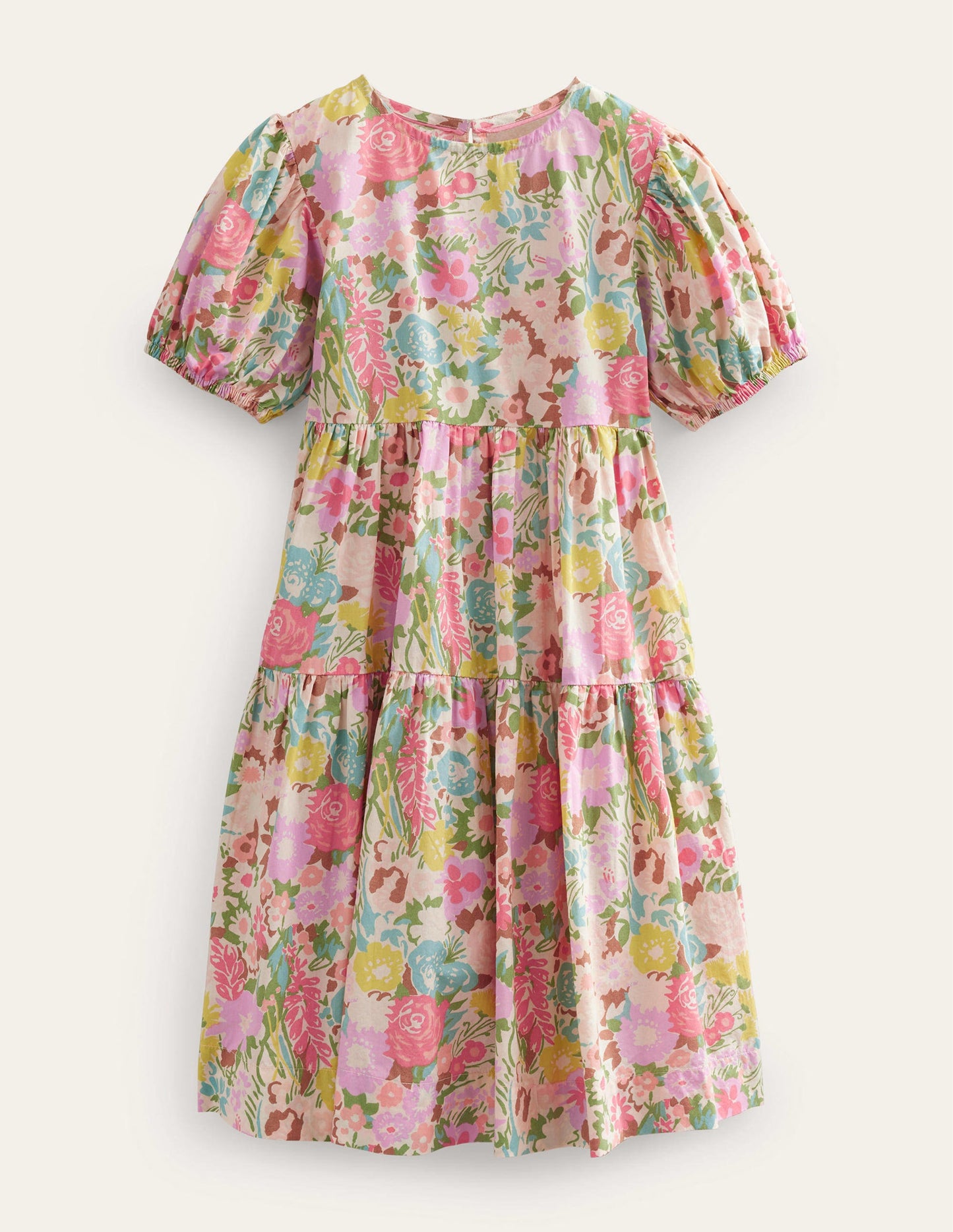 Voluminöses Webkleid-Bunt, Gemaltes Blumenmuster
