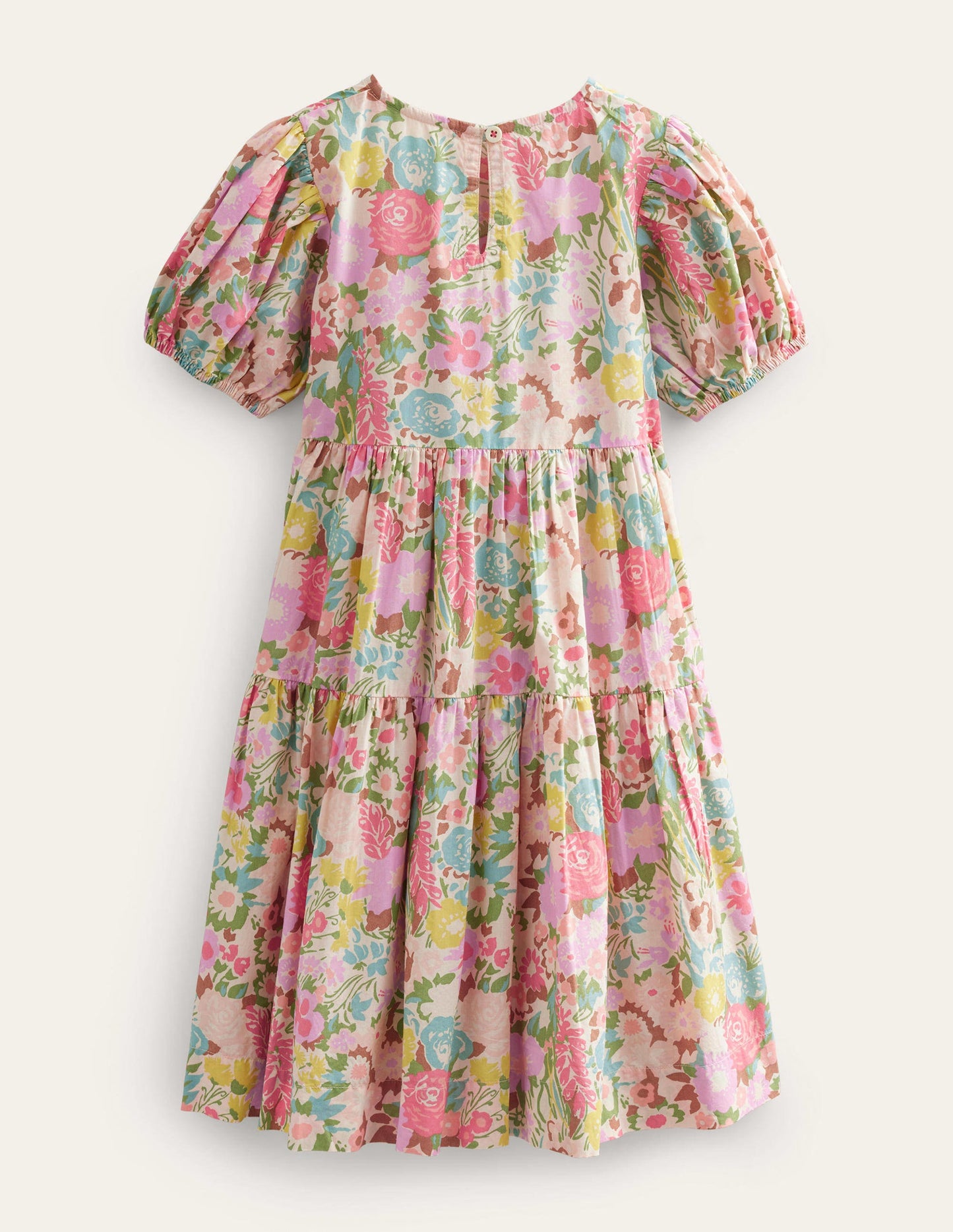 Voluminöses Webkleid-Bunt, Gemaltes Blumenmuster