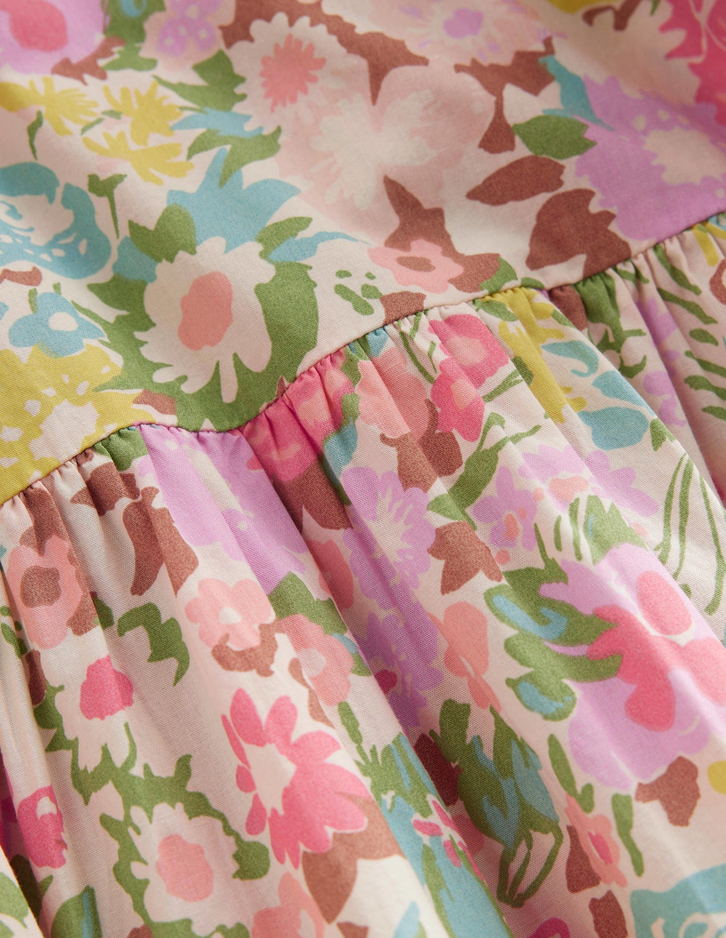 Voluminöses Webkleid-Bunt, Gemaltes Blumenmuster