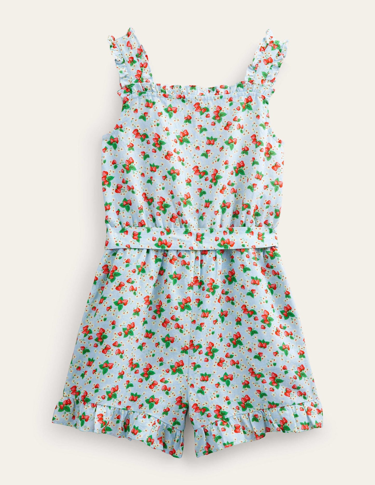 Einteiler mit Rüschen-Surfblau, Erdbeeren/Blümchen
