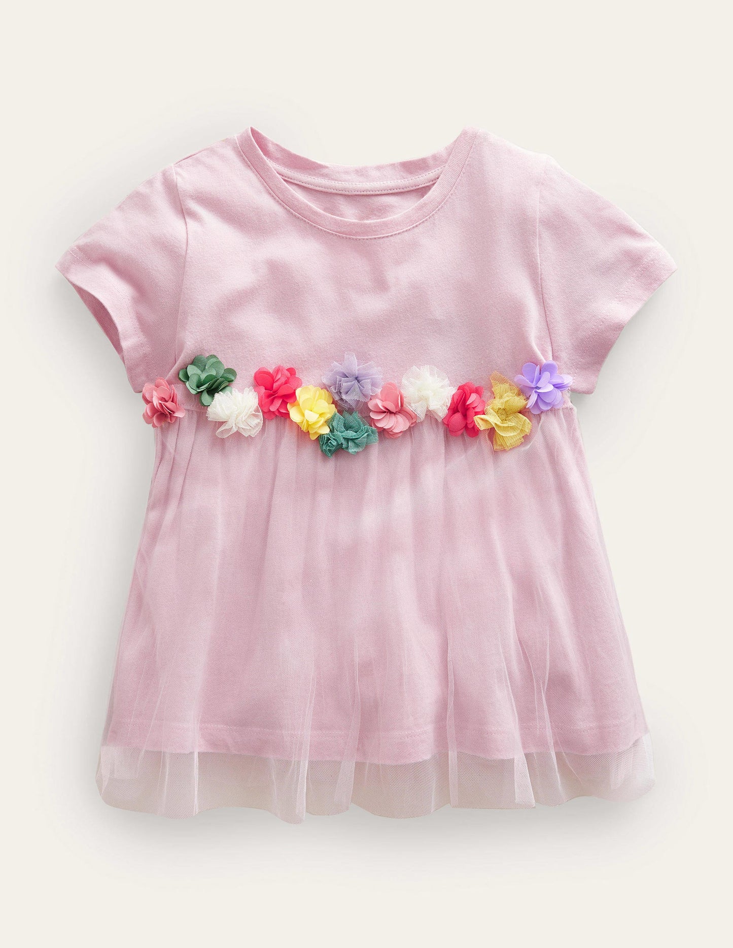 Tüll-T-Shirt mit Flatterapplikation-Französisches Rosa