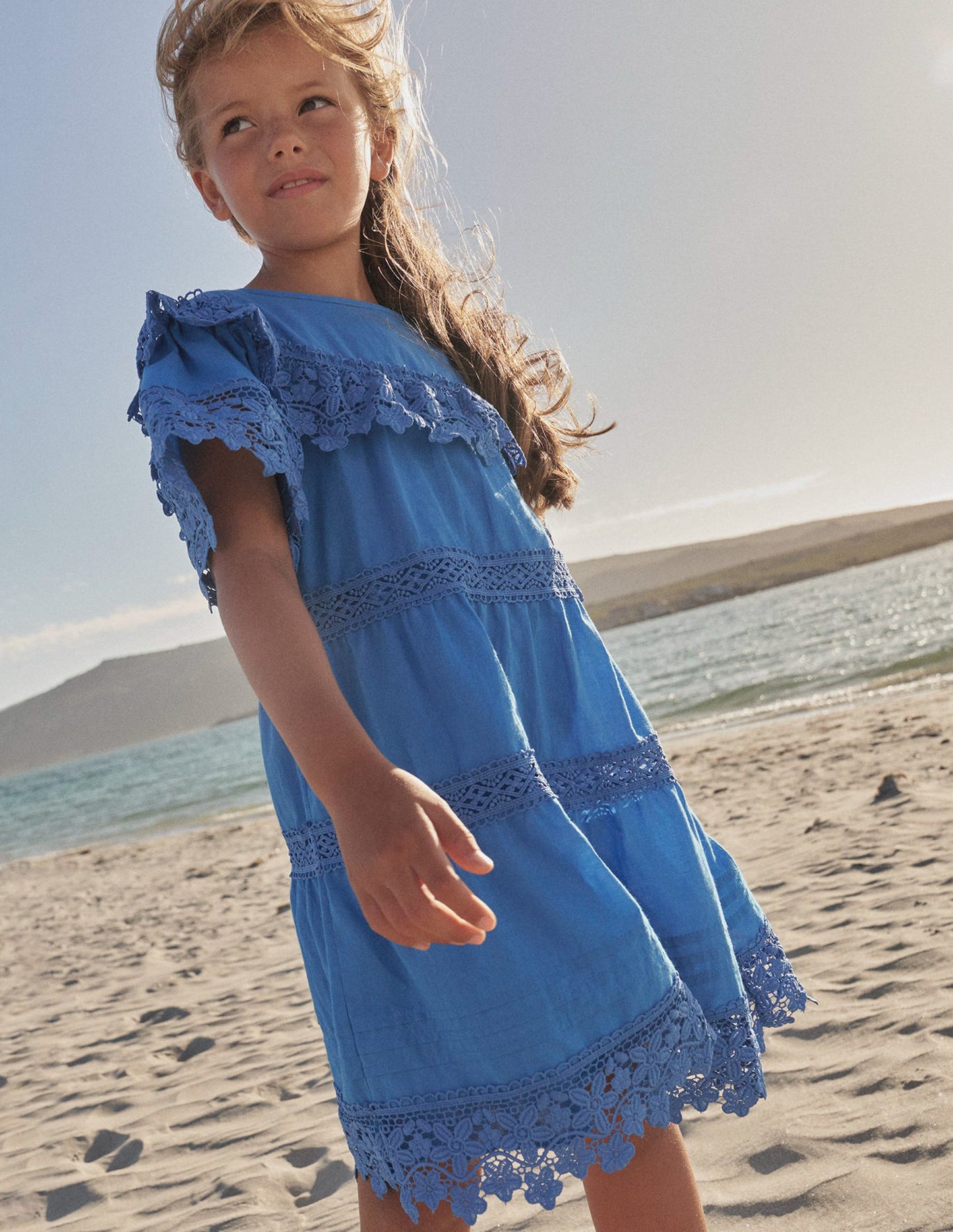 Lace Tiered Dress-Cabana Blue
