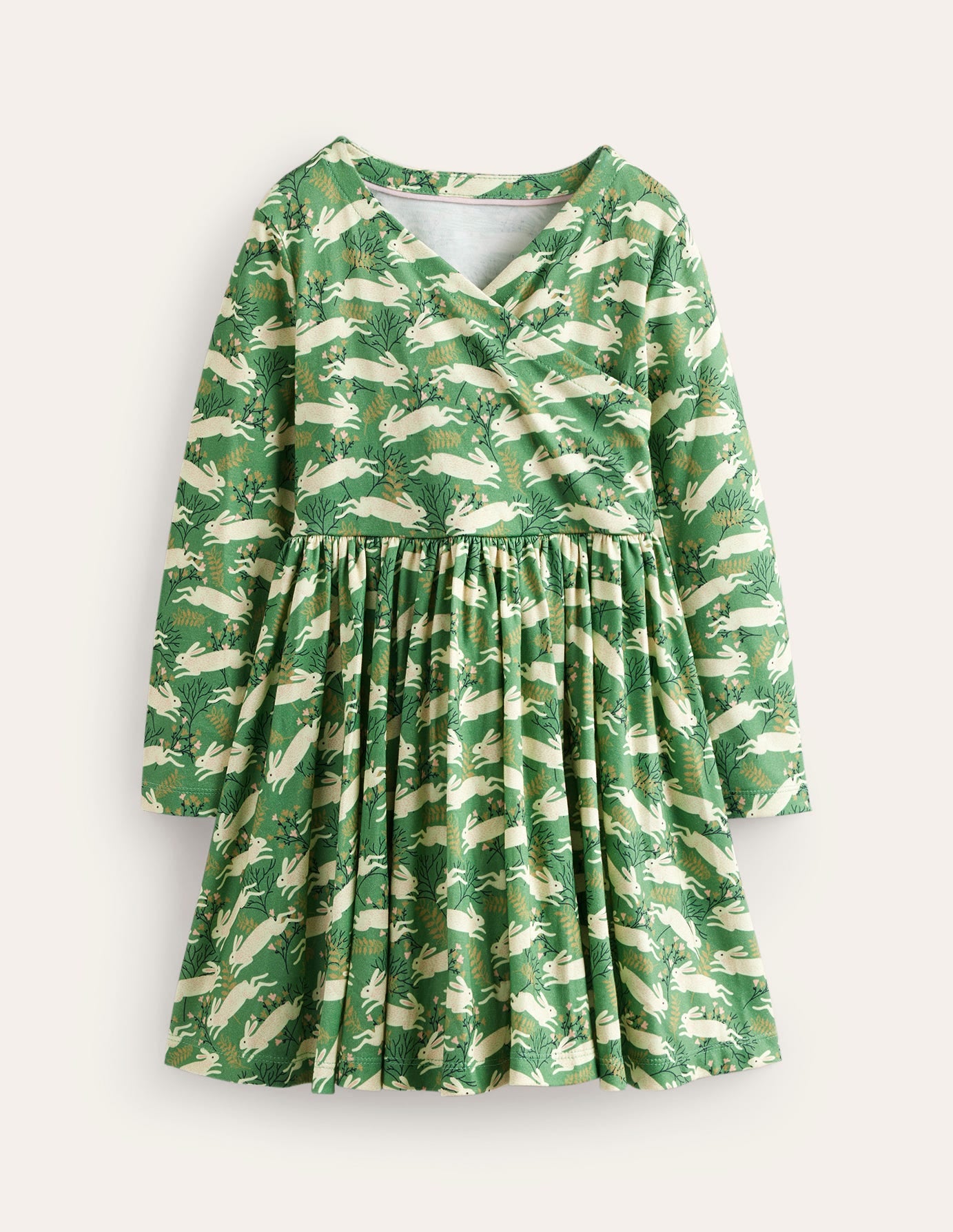 Ballerina-Kleid aus Jersey-Grün Hoppelnde Hasen
