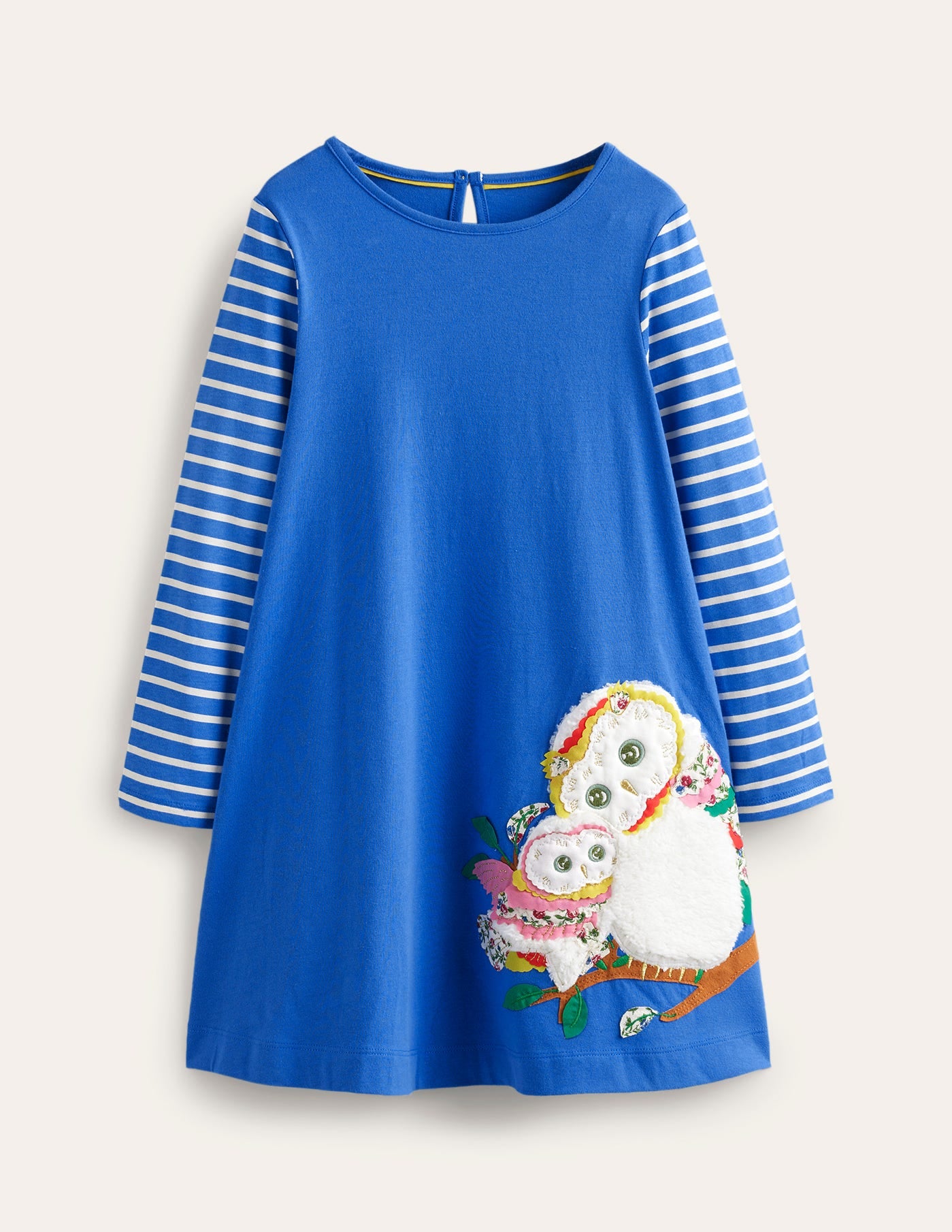 Kleid mit großer Applikation-Delftblau Eulen