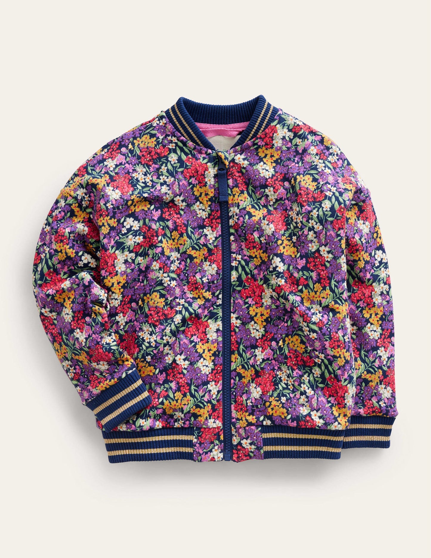 Jersey Printed Bomber-Multi Bloom