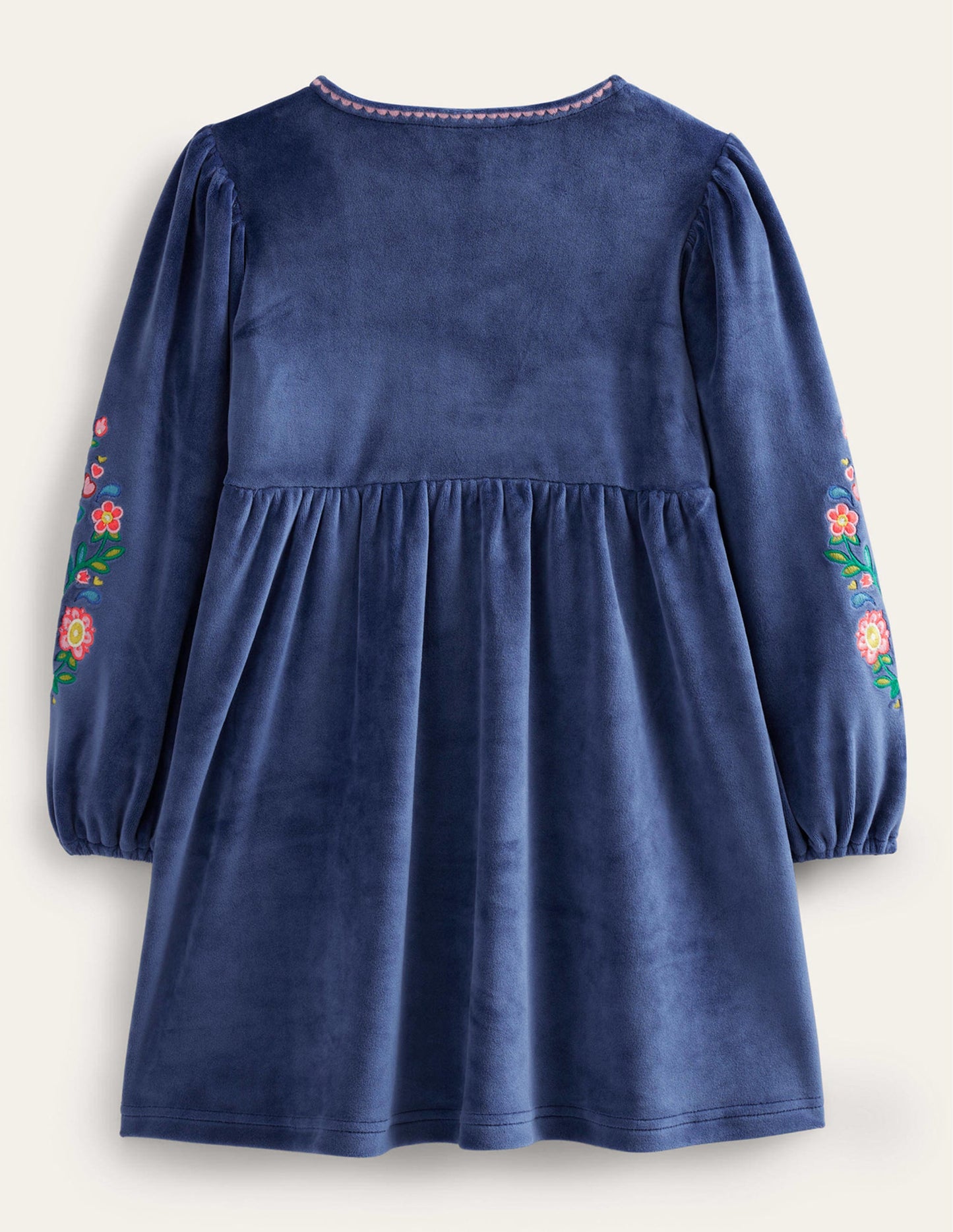 Embroidered Velour Dress-College Navy