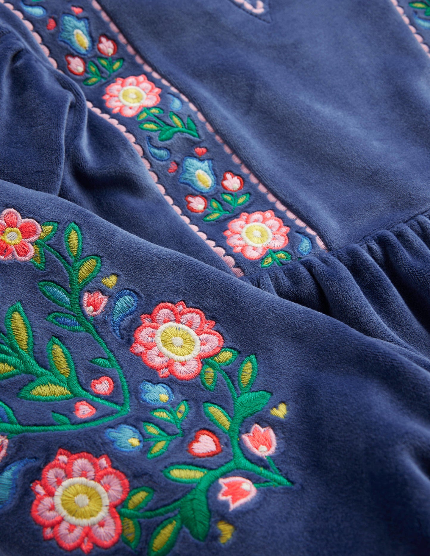 Embroidered Velour Dress-College Navy