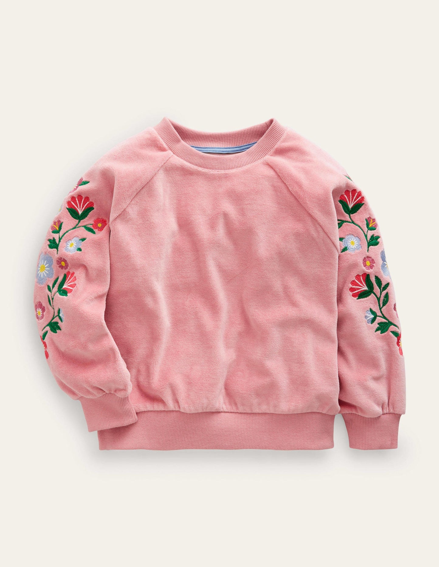 Besticktes Sweatshirt aus Samt-Mandelrosa Floral