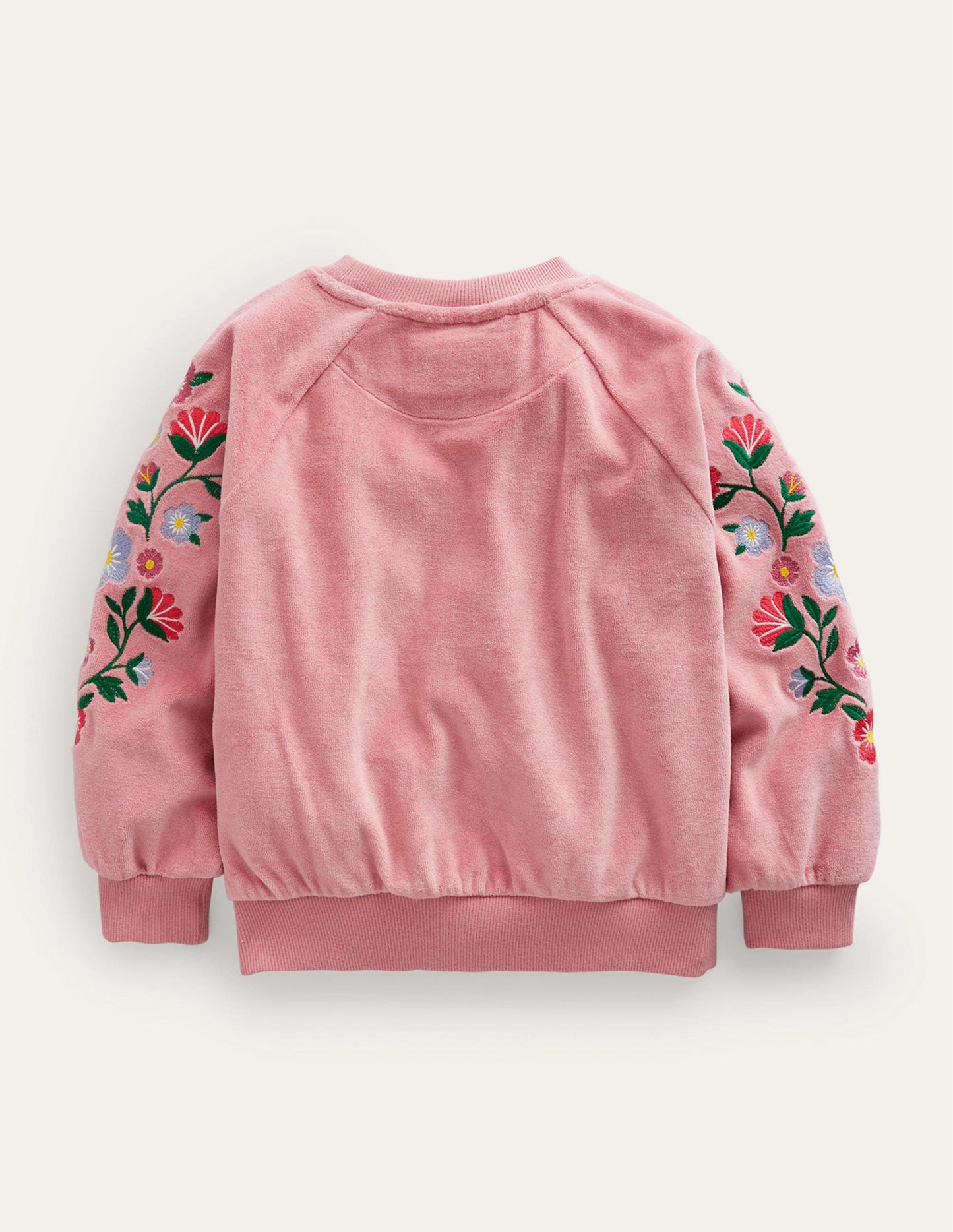 Besticktes Sweatshirt aus Samt-Mandelrosa Floral