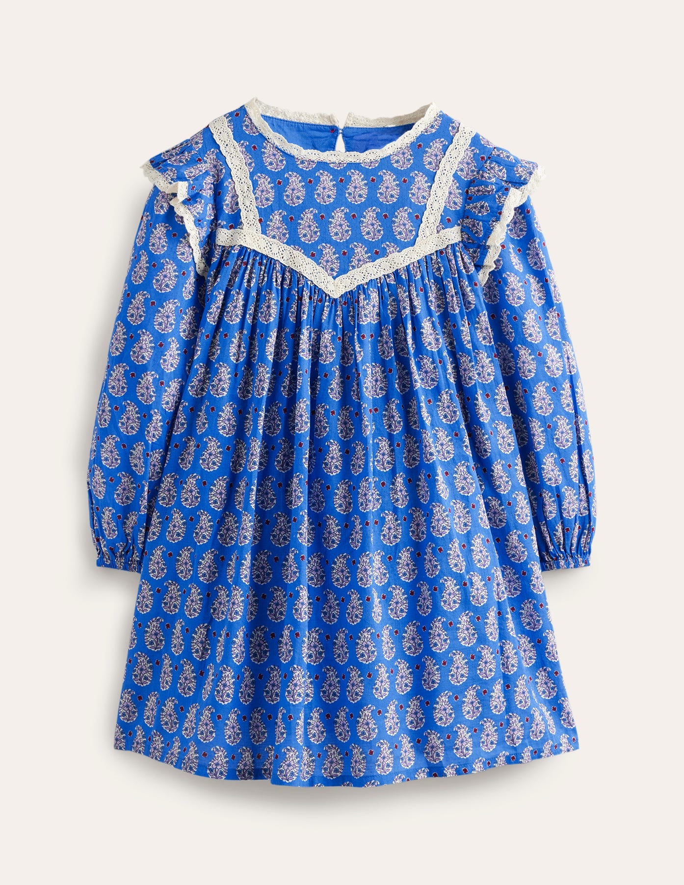 Kleid mit Spitzenbesatz und Druck-Blau Paisley