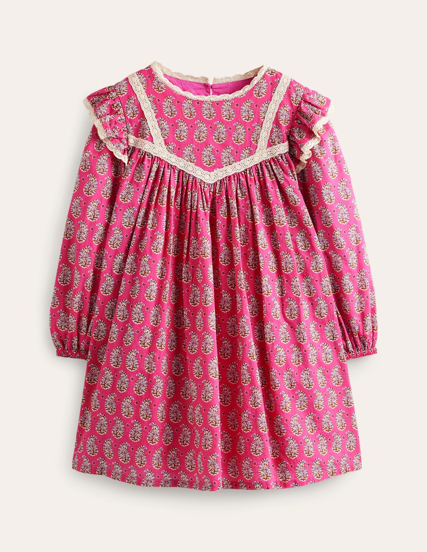 Kleid mit Spitzenbesatz und Druck-Mittelrosa Paisley