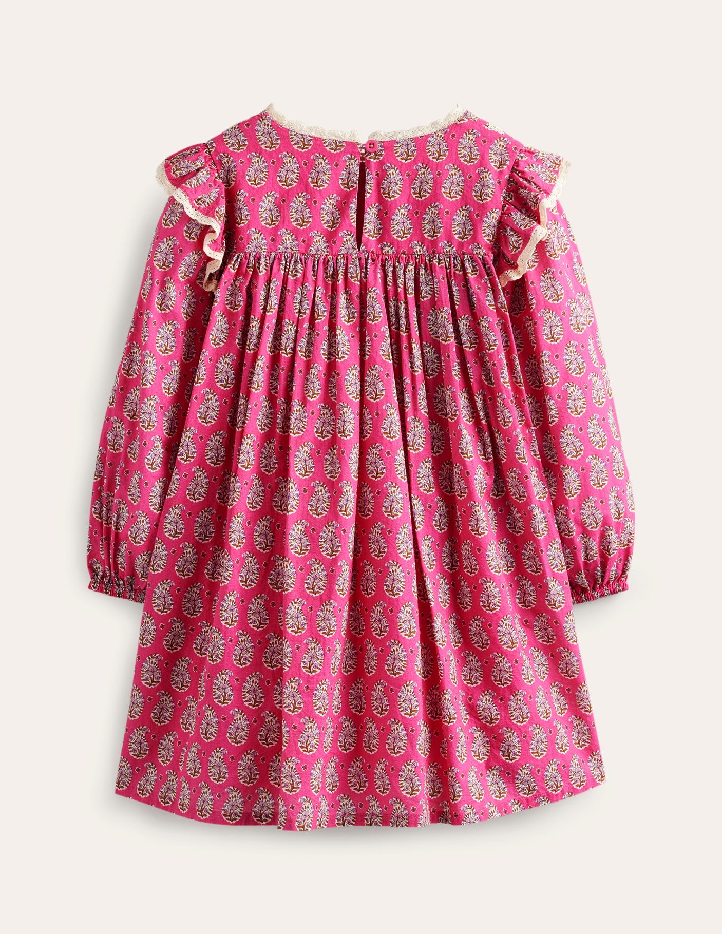Kleid mit Spitzenbesatz und Druck-Mittelrosa Paisley