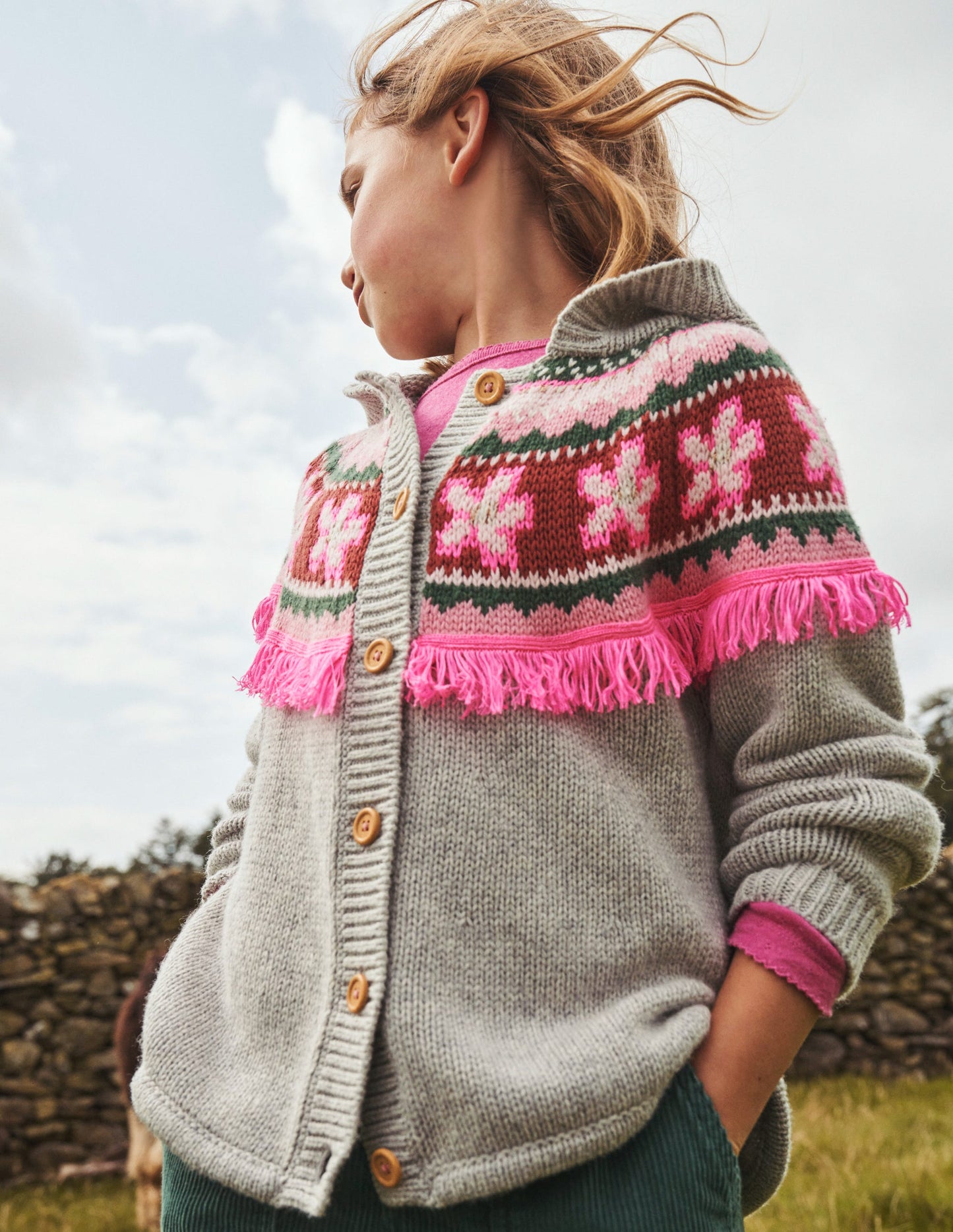 Poncho-Strickjacke-Grau Meliert
