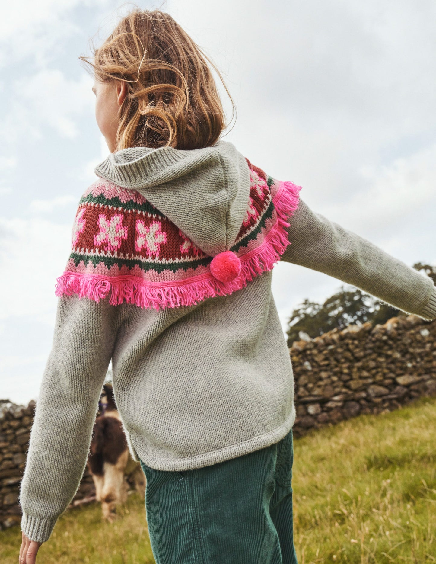 Poncho-Strickjacke-Grau Meliert