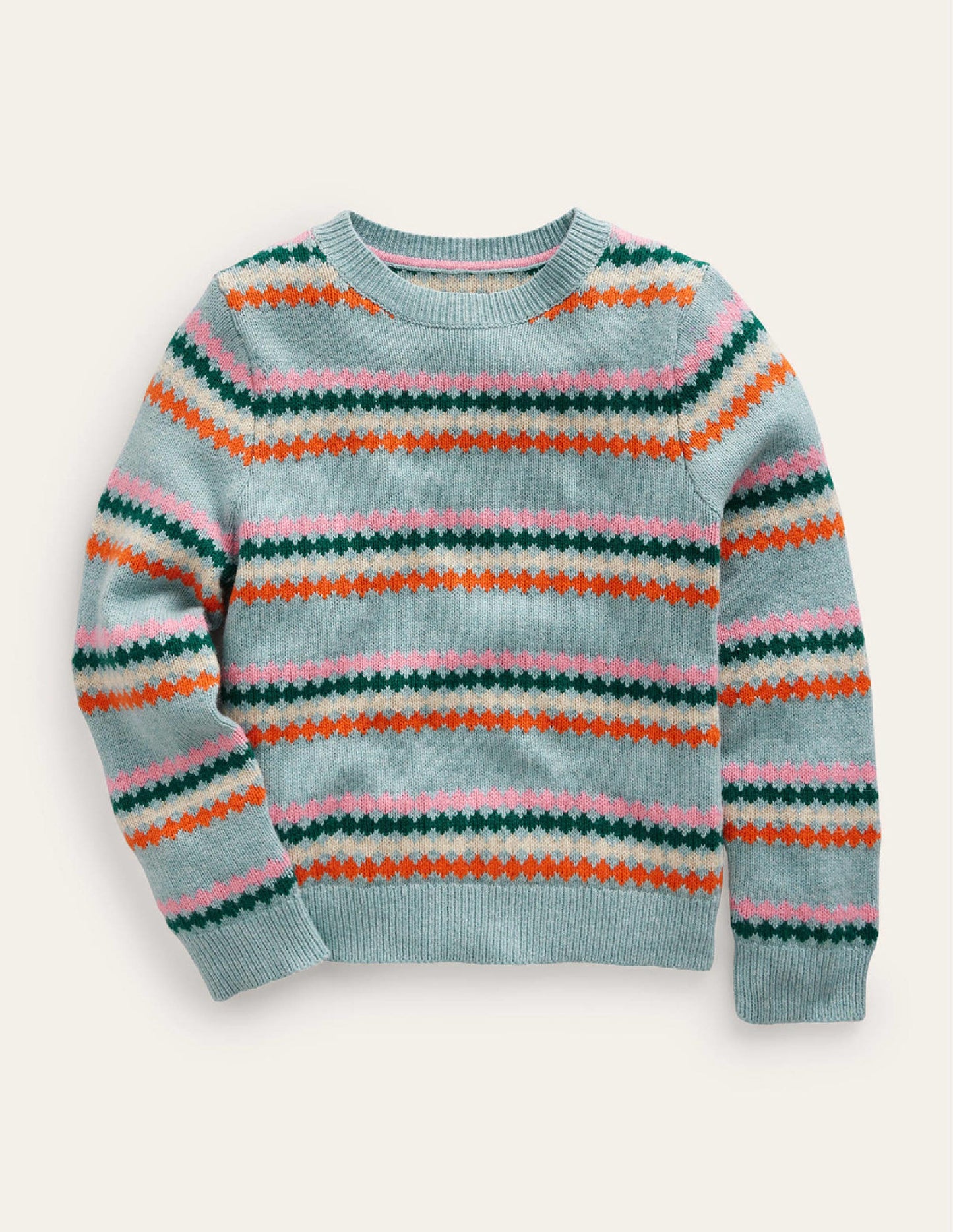 All-Over-Fair-Isle-Pullover-Graublau Streifen
