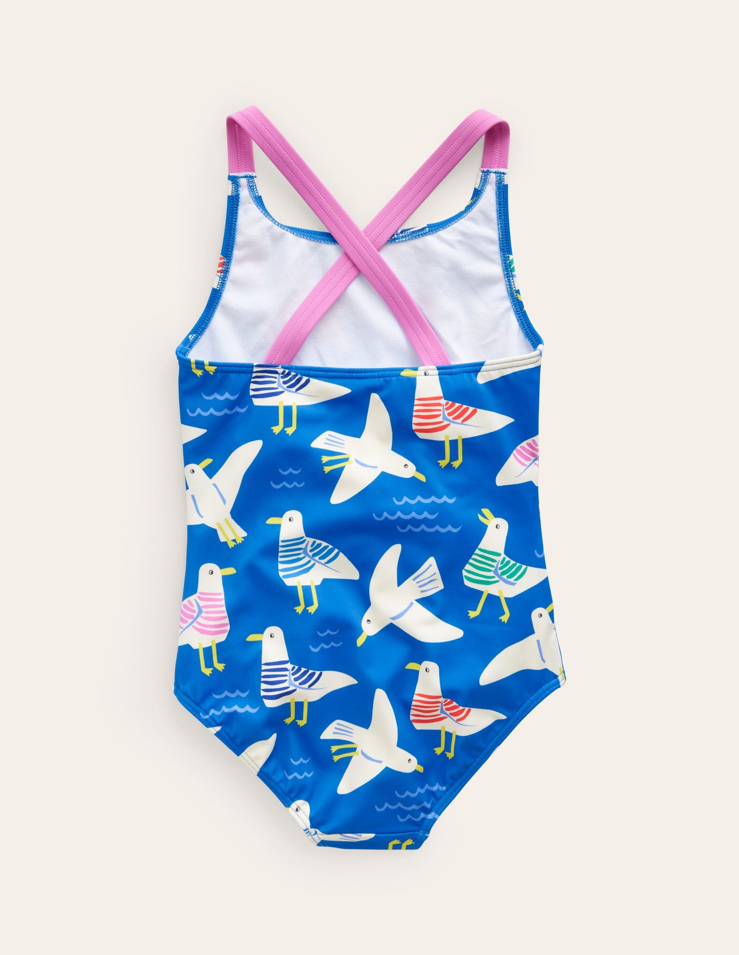 Maillot de bain imprimé croisé dans le dos-Mouettes bleu Directoire