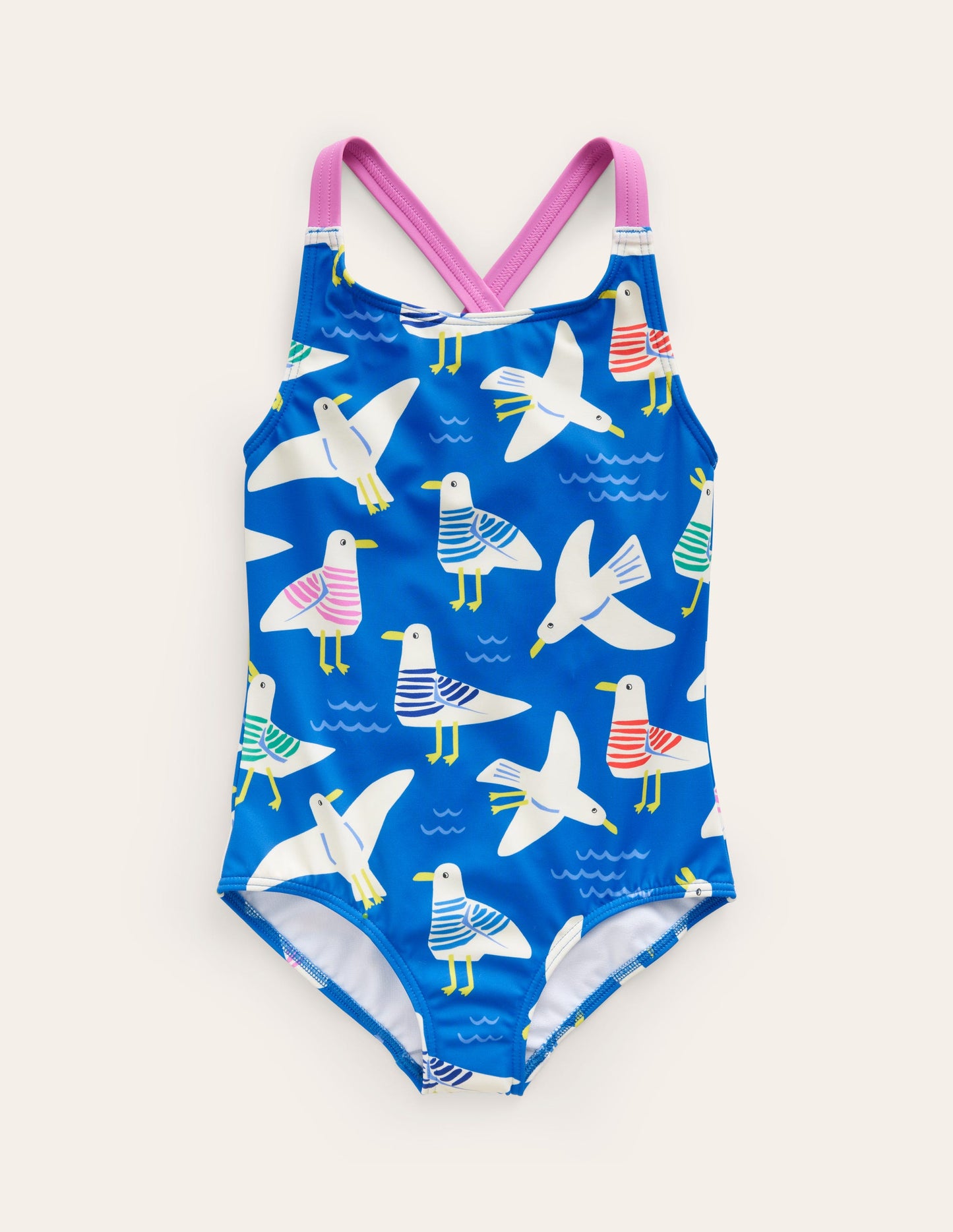 Maillot de bain imprimé croisé dans le dos-Mouettes bleu Directoire