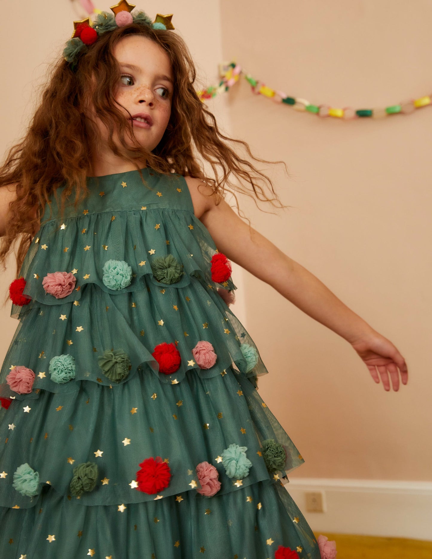 Tüllkleid mit Weihnachtsbaum-Schilfgrün