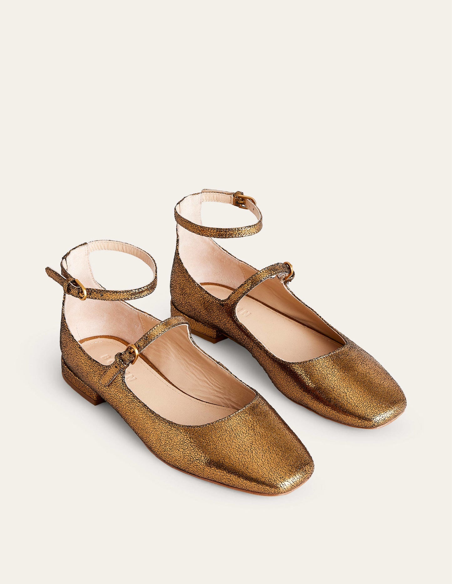 Mary-Jane-Schuhe mit doppeltem Riemen-Bronze Leder mit Crinkle-Effekt