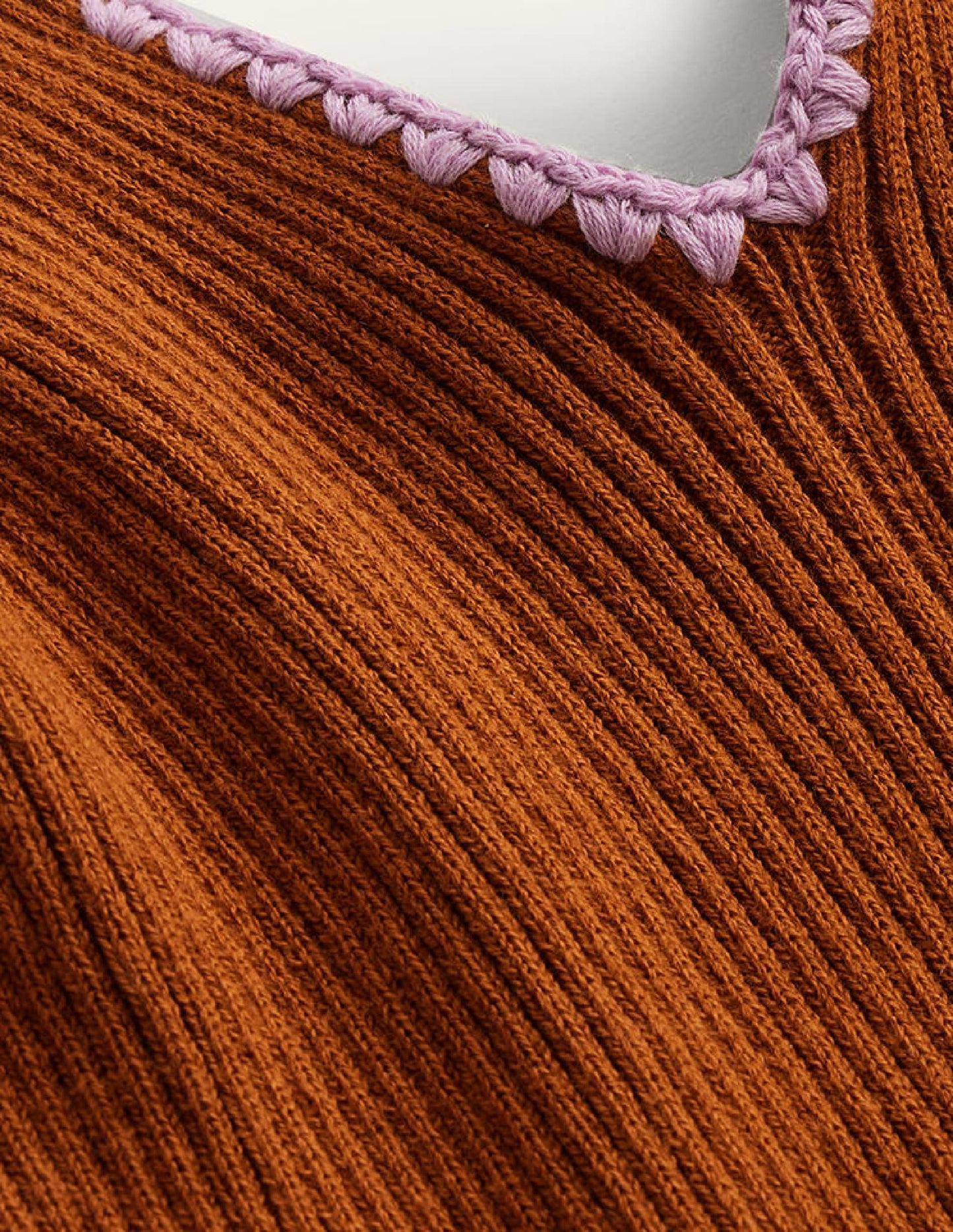 Kleid mit Rippstruktur und Häkelrand-Kürbis