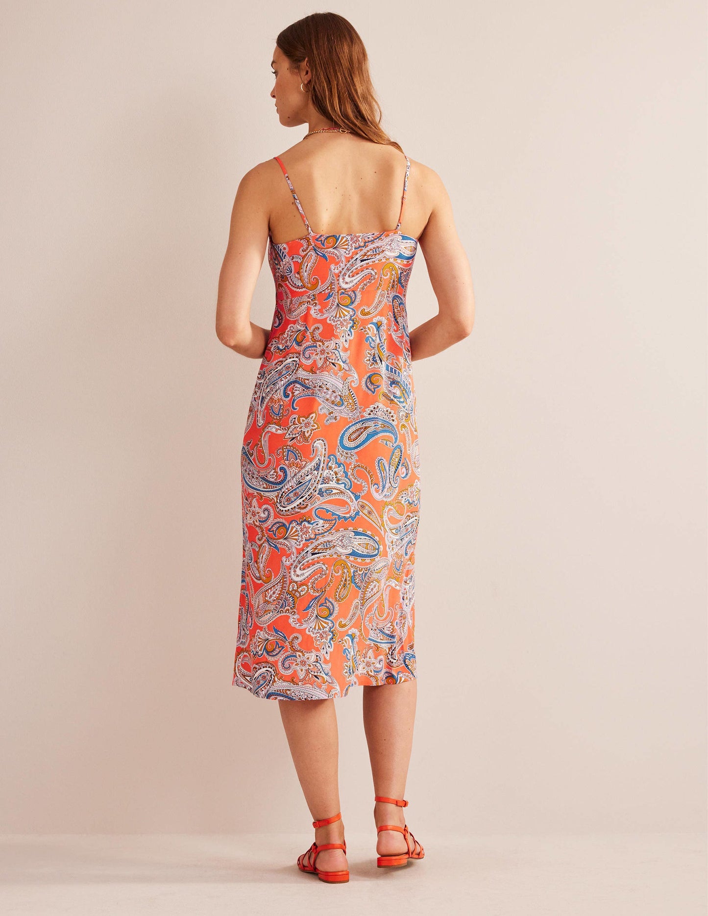Trägerkleid in Säulenform mit Empire-Taille-Orangengelee, Paradise Pop