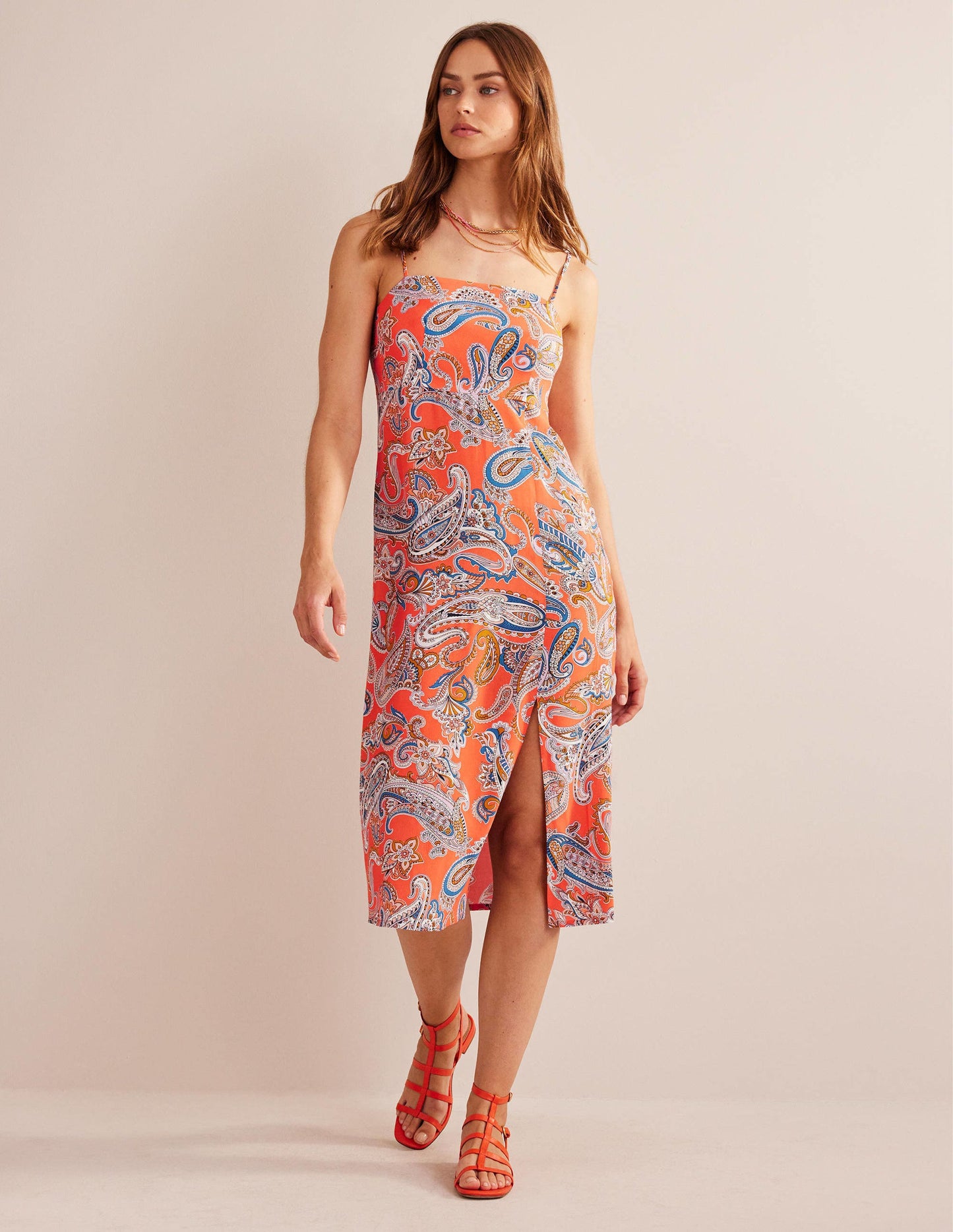 Trägerkleid in Säulenform mit Empire-Taille-Orangengelee, Paradise Pop