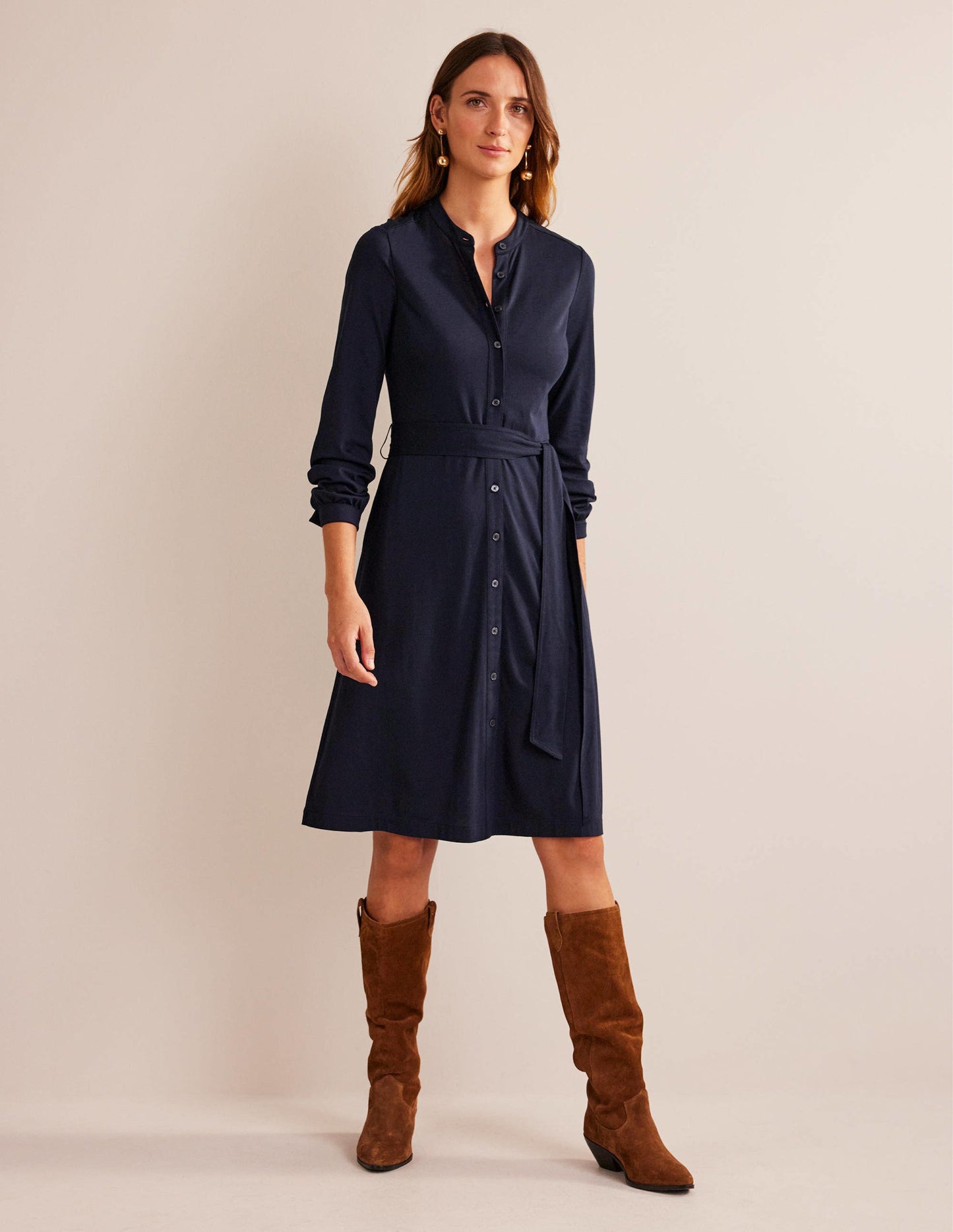 Robe-chemise Julia en jersey-Bleu Marine, Petits Pois