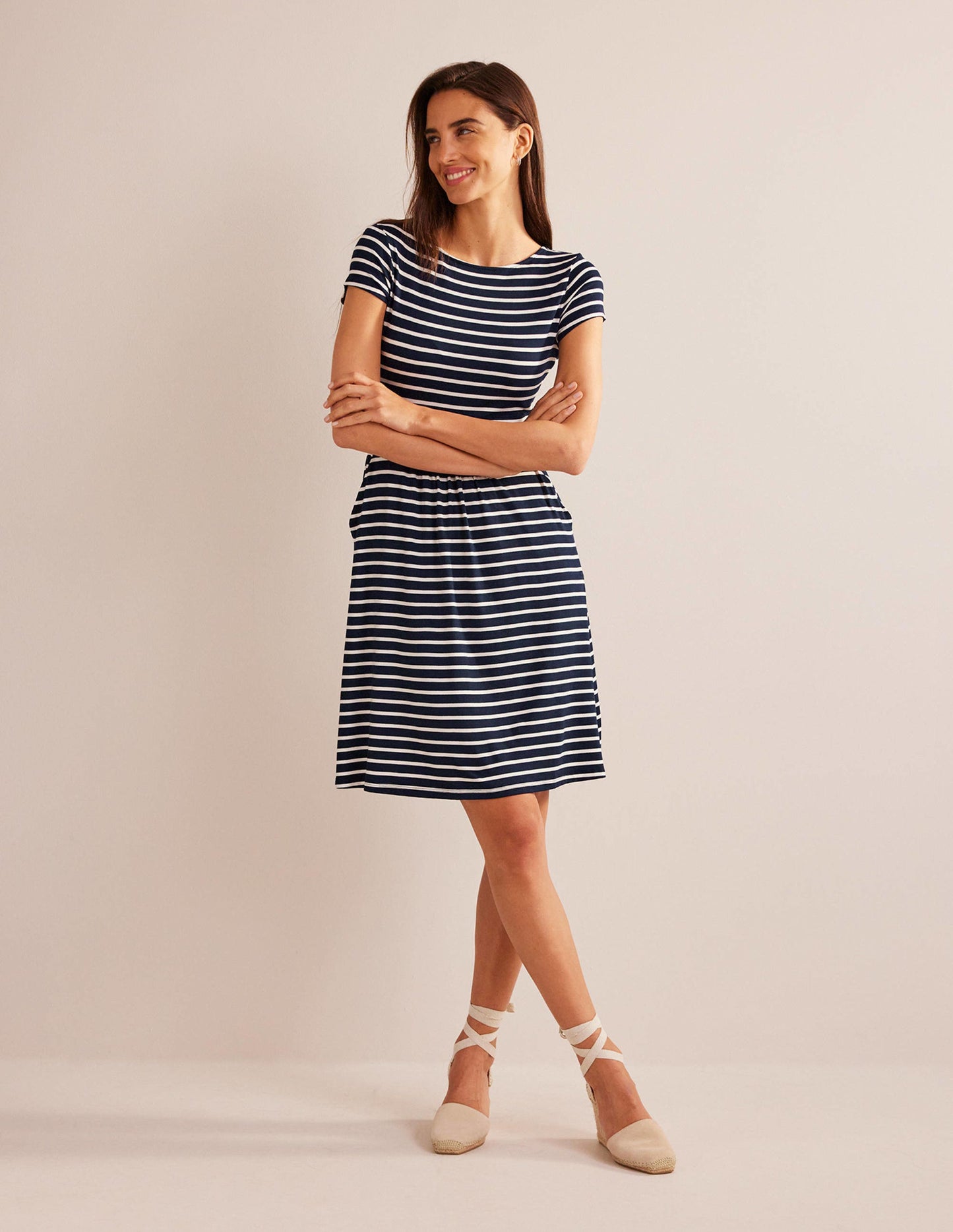 Amelie Jerseykleid-Navy/Naturweiß