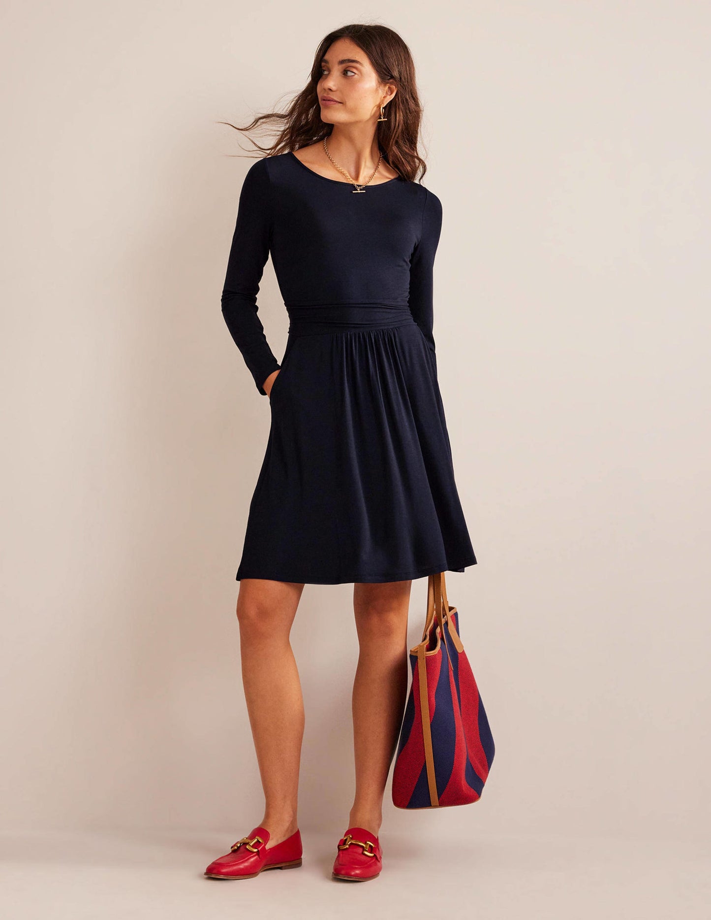 Robe Abigail en jersey-Bleu Marine, Petits Pois
