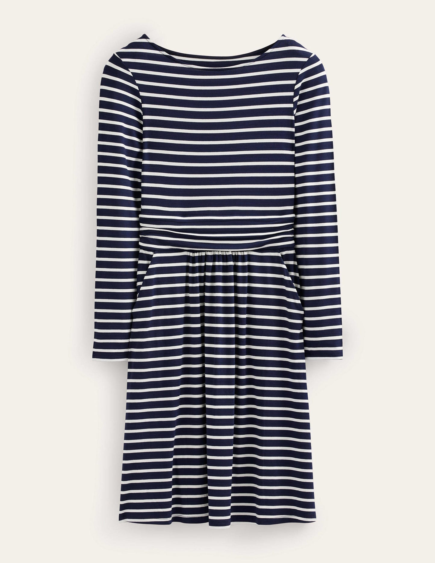 Abigail Jerseykleid-Marineblau, Naturweiß Gestreift