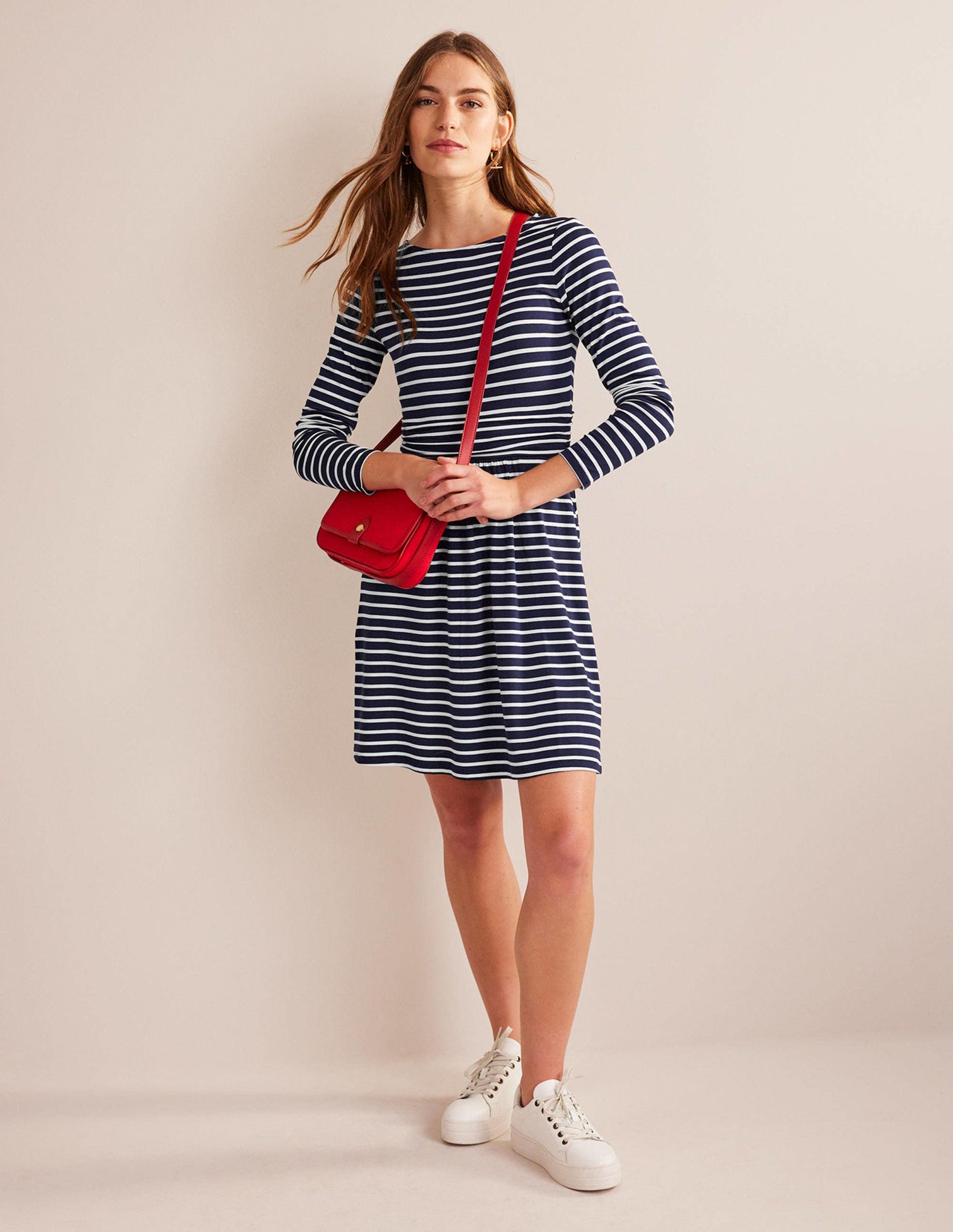 Abigail Jerseykleid-Marineblau, Naturweiß Gestreift
