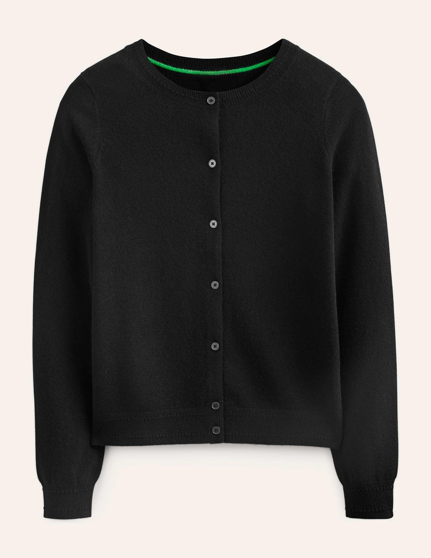 Eva Kaschmir-Strickjacke mit Rundhalsausschnitt-Schwarz