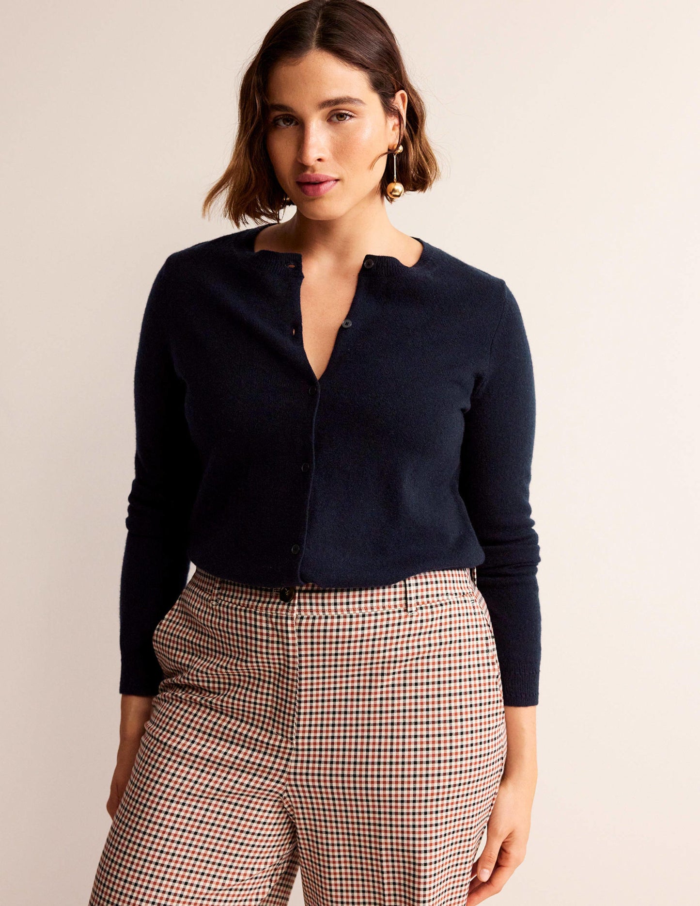 Eva Kaschmir-Strickjacke mit Rundhalsausschnitt-Aqua Marine Marl