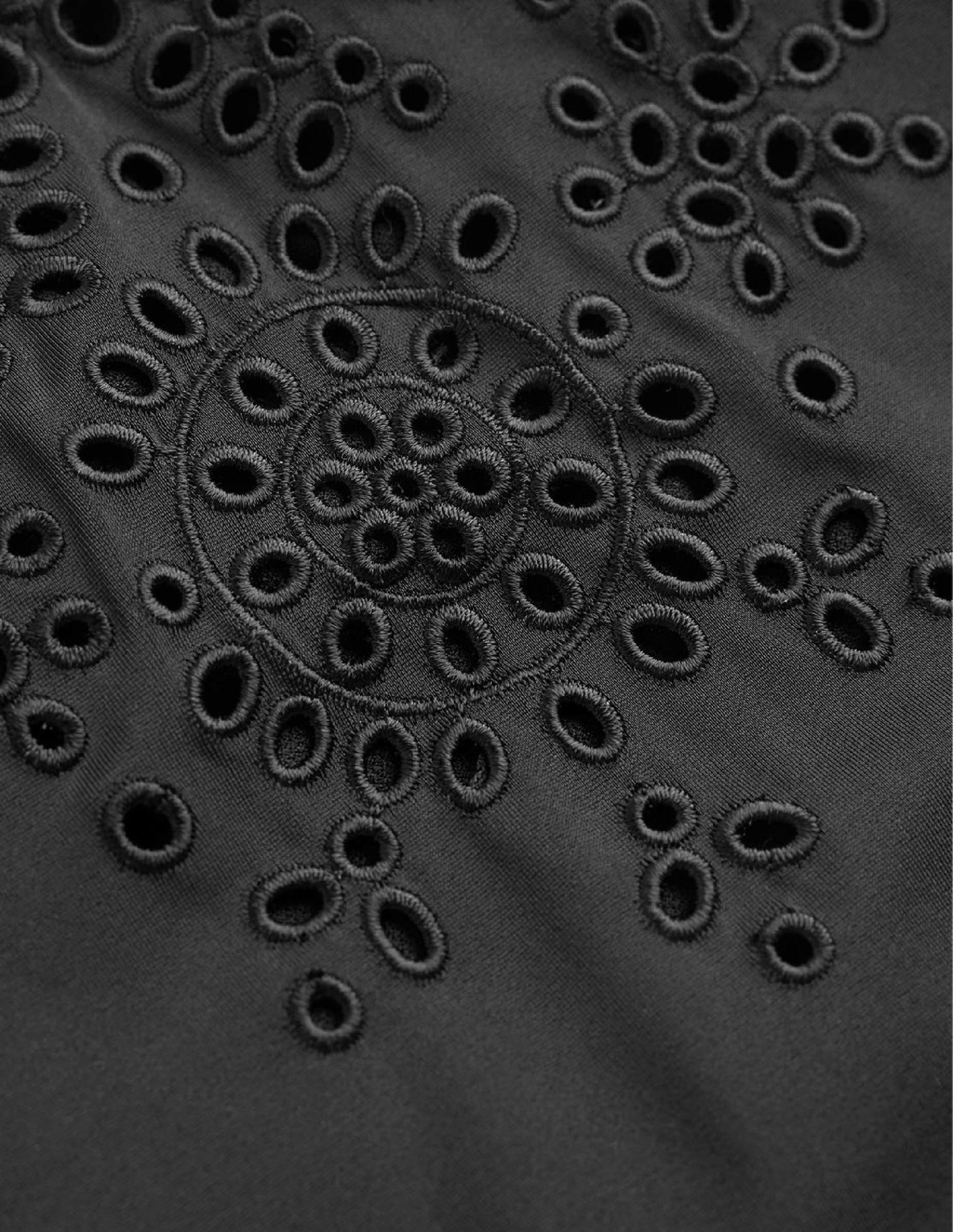 Maillot de bain col V à broderie anglaise-Noir